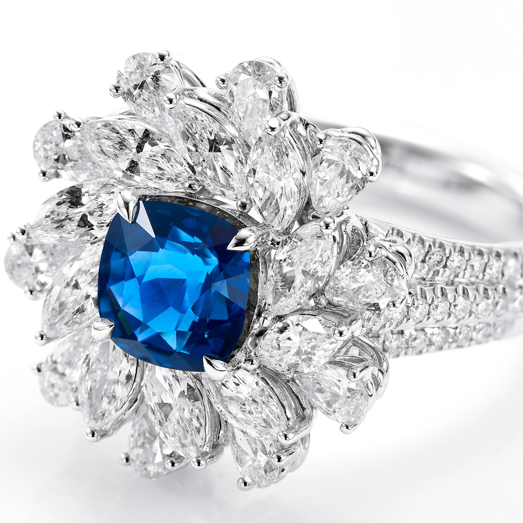 Femenino o masculino GEMCOOK JEWELLERY Anillo de zafiro azul real calentado de 2,03 ct en venta