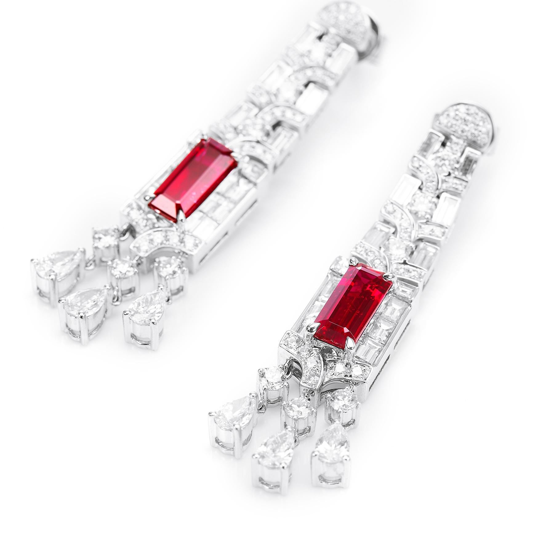 GEMCOOK JEWELLERY 2.41ct Unheated Pigeon Blood Red Ruby Earrings.2.41ct unheated pigeon blood red ruby earrings Exquisite and seductive to modify face shape Swaying in the wind, as bright as the Milky Way Elegant and aristocratic style with a
