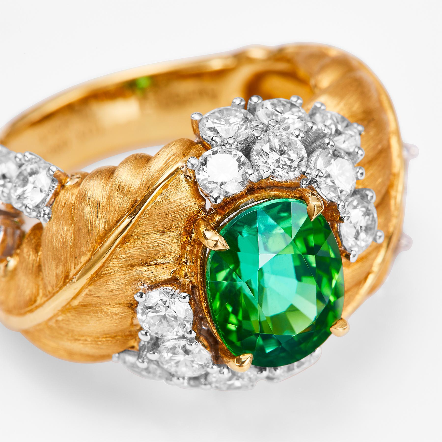 Oval Cut GEMCOOK JEWELLERY 3.08ct Tourmaline Color-separated Vintage Ring For Sale
