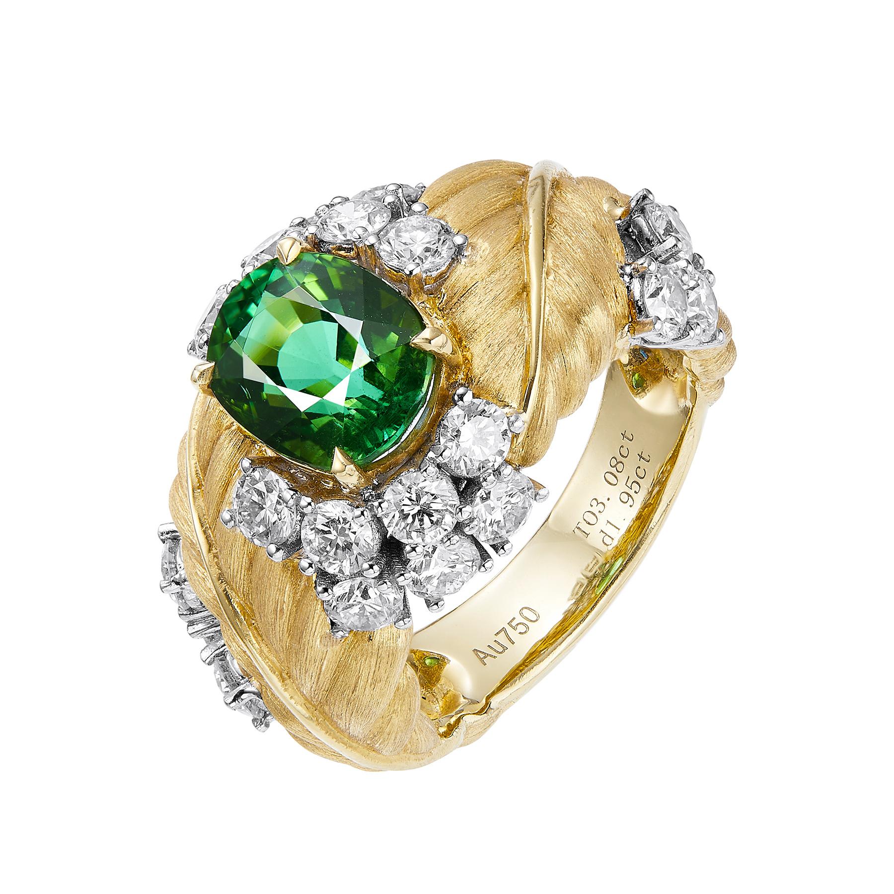 GEMCOOK JEWELLERY 3.08ct Tourmaline Color-separated Vintage Ring In New Condition For Sale In Bangkok, TH