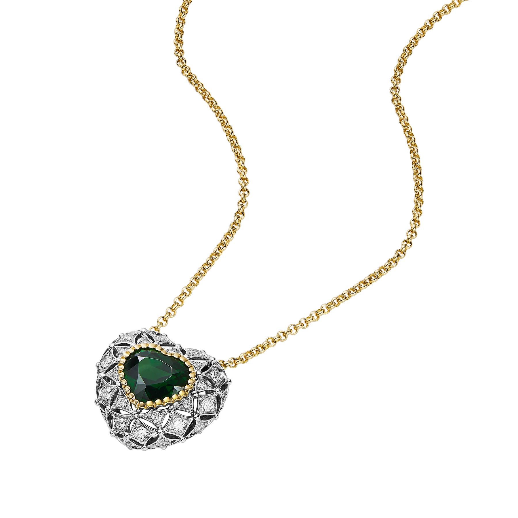 GEMCOOK JEWELLERY 3,17 Karat Kijani Grüner Tsavorit Doppel-Halskette (Barock) im Angebot
