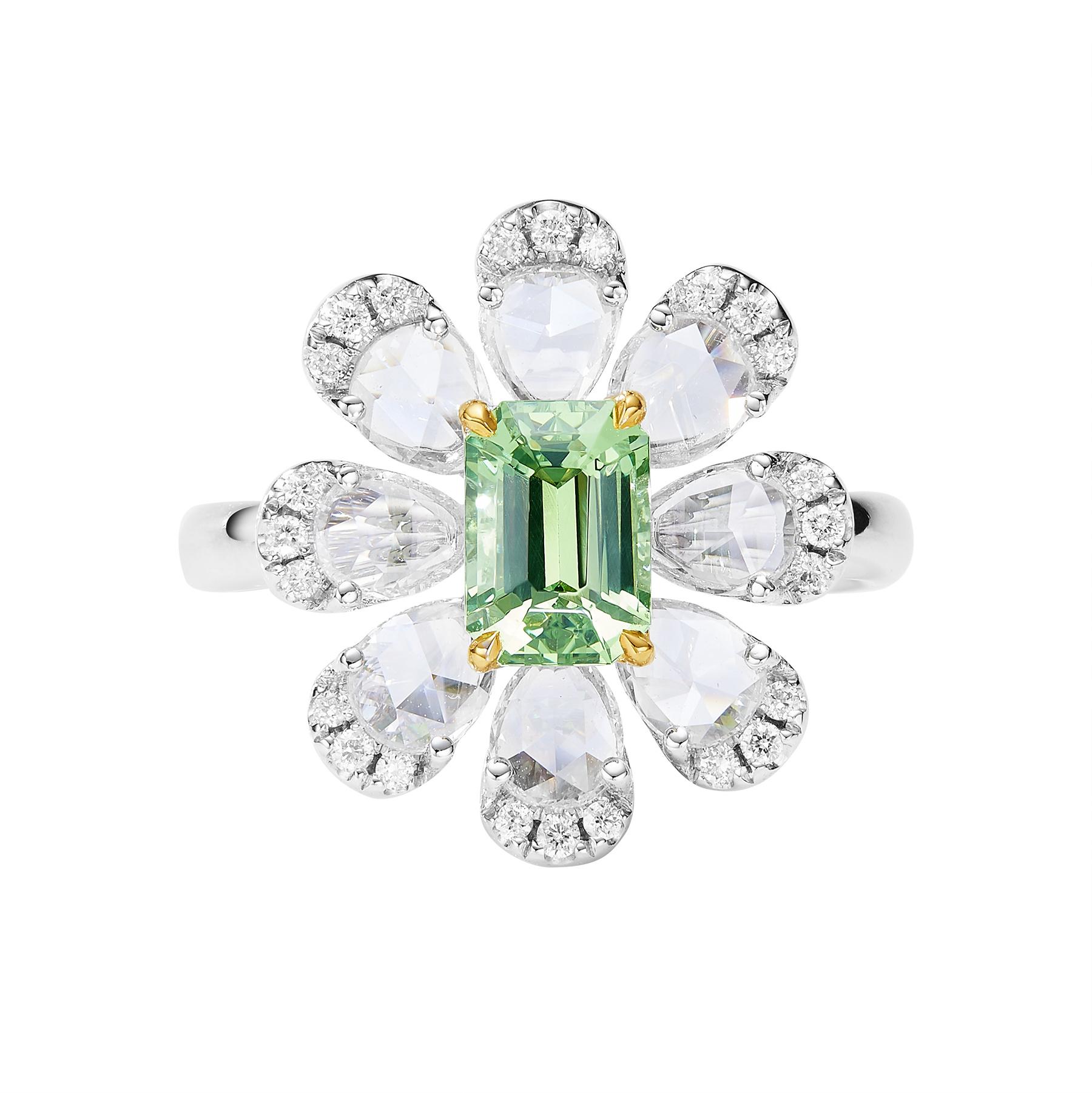GEMCOOK JEWELLERY Anillo Flor Granate Verde Menta 1,10ct en Nuevo Estado en Bangkok, TH