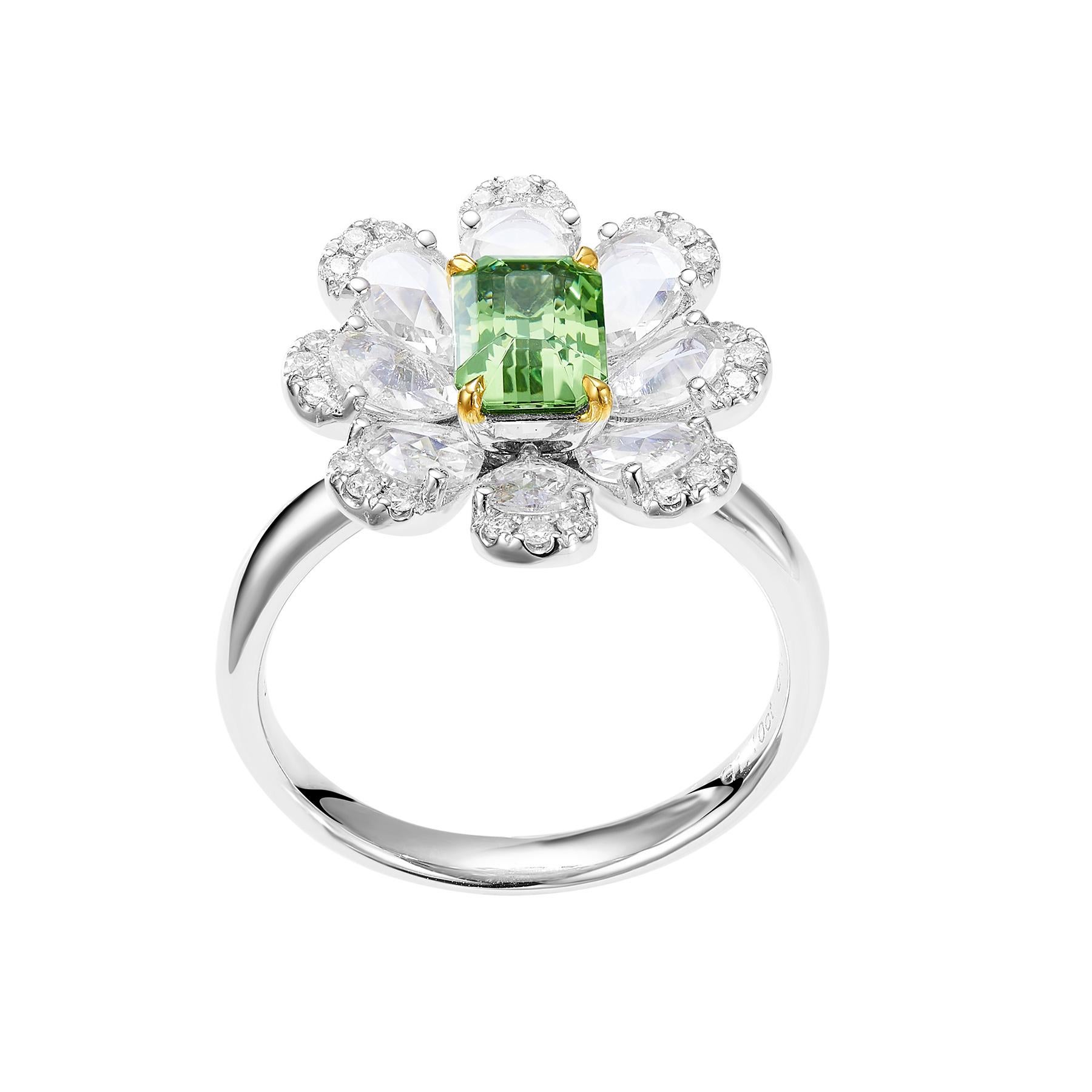 Femenino o masculino GEMCOOK JEWELLERY Anillo Flor Granate Verde Menta 1,10ct
