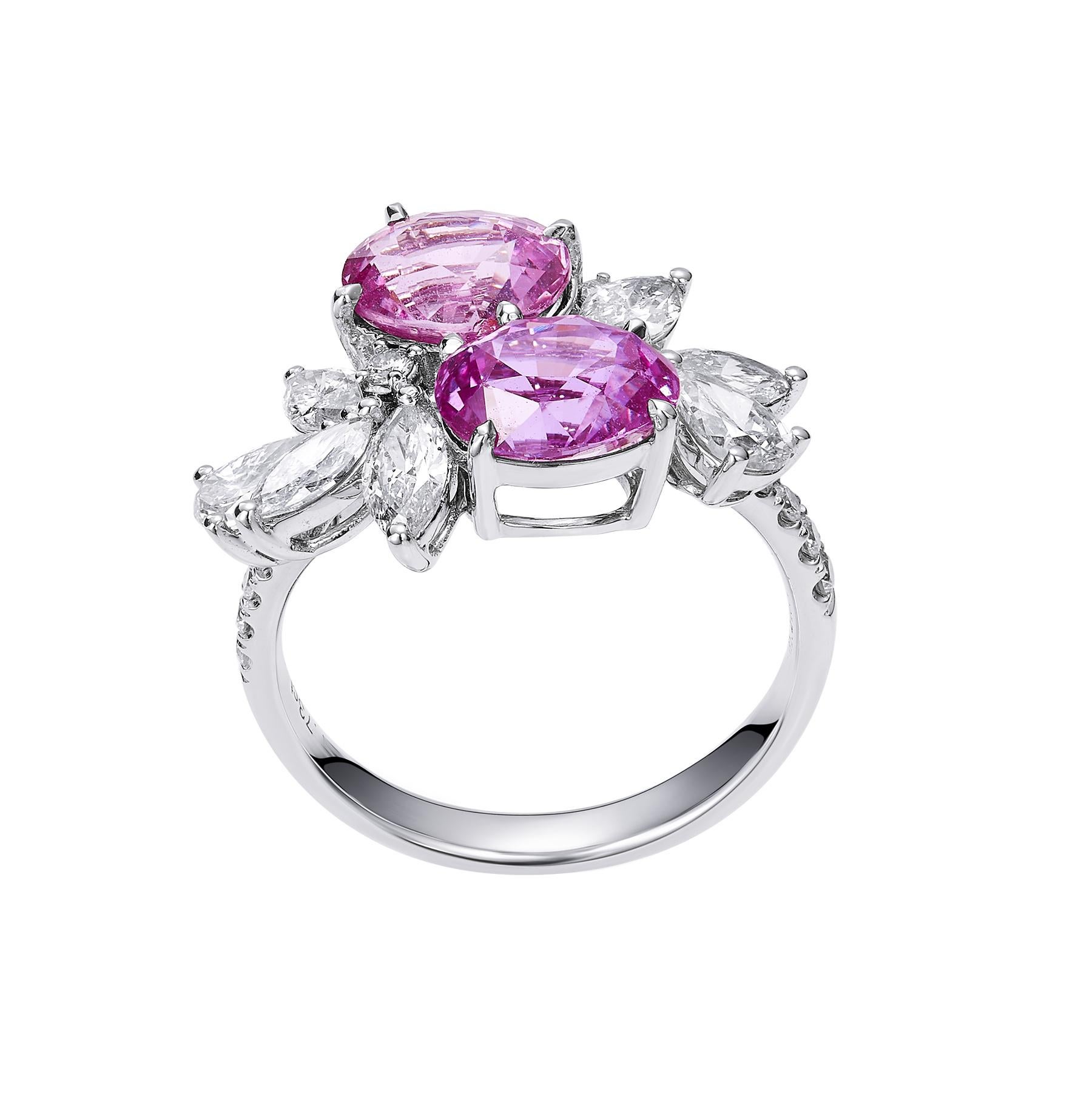 Contemporary GEMCOOK JEWELLERY Padparadscha Double Stone Ring For Sale