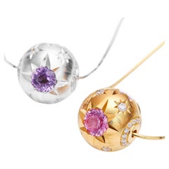GEMCOOK JEWELRY 18K Gold Pink Sapphire Gold and Silver Ball Necklace