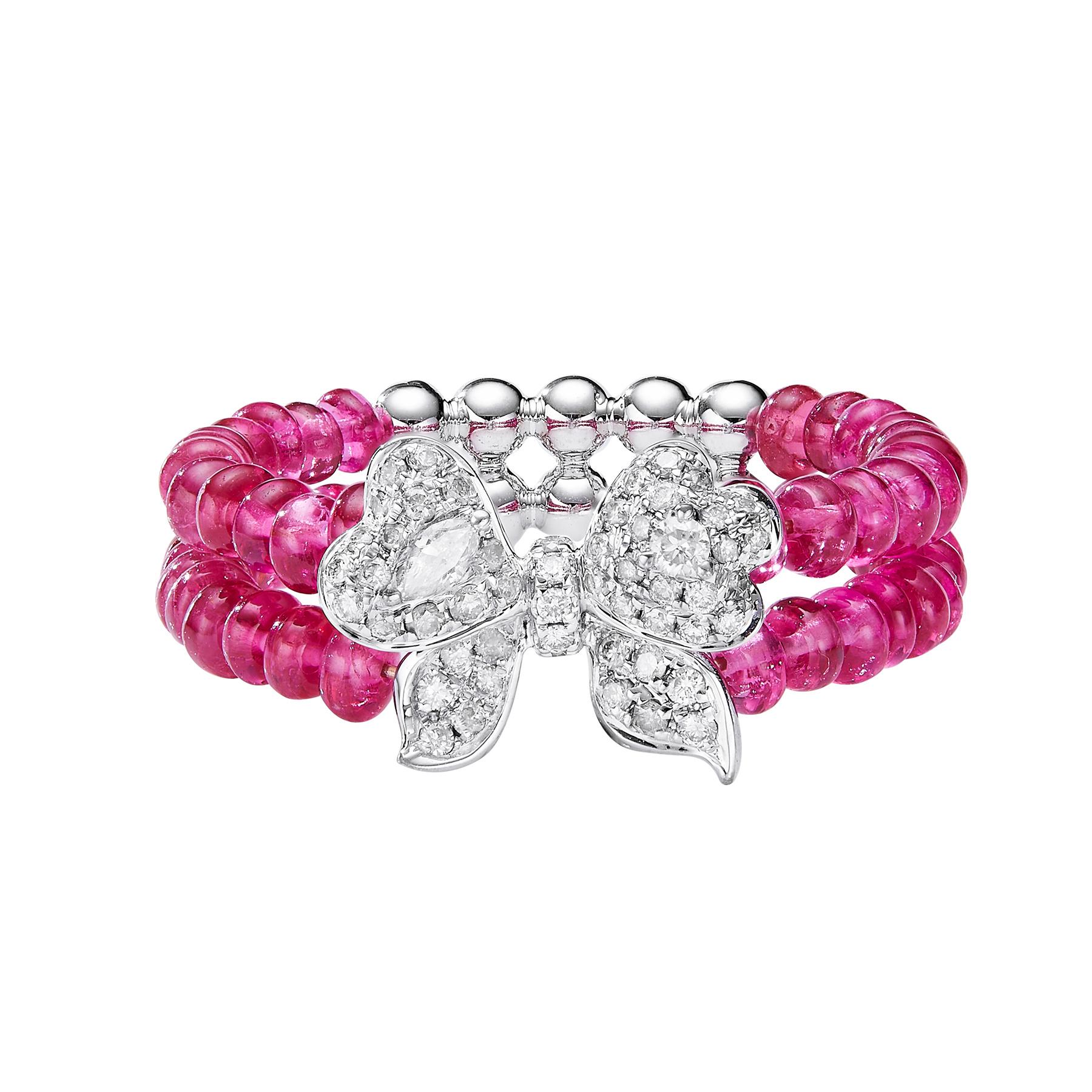 GEMCOOK JEWELRY Bow Beaded Spinel Ring In New Condition For Sale In Bangkok, TH