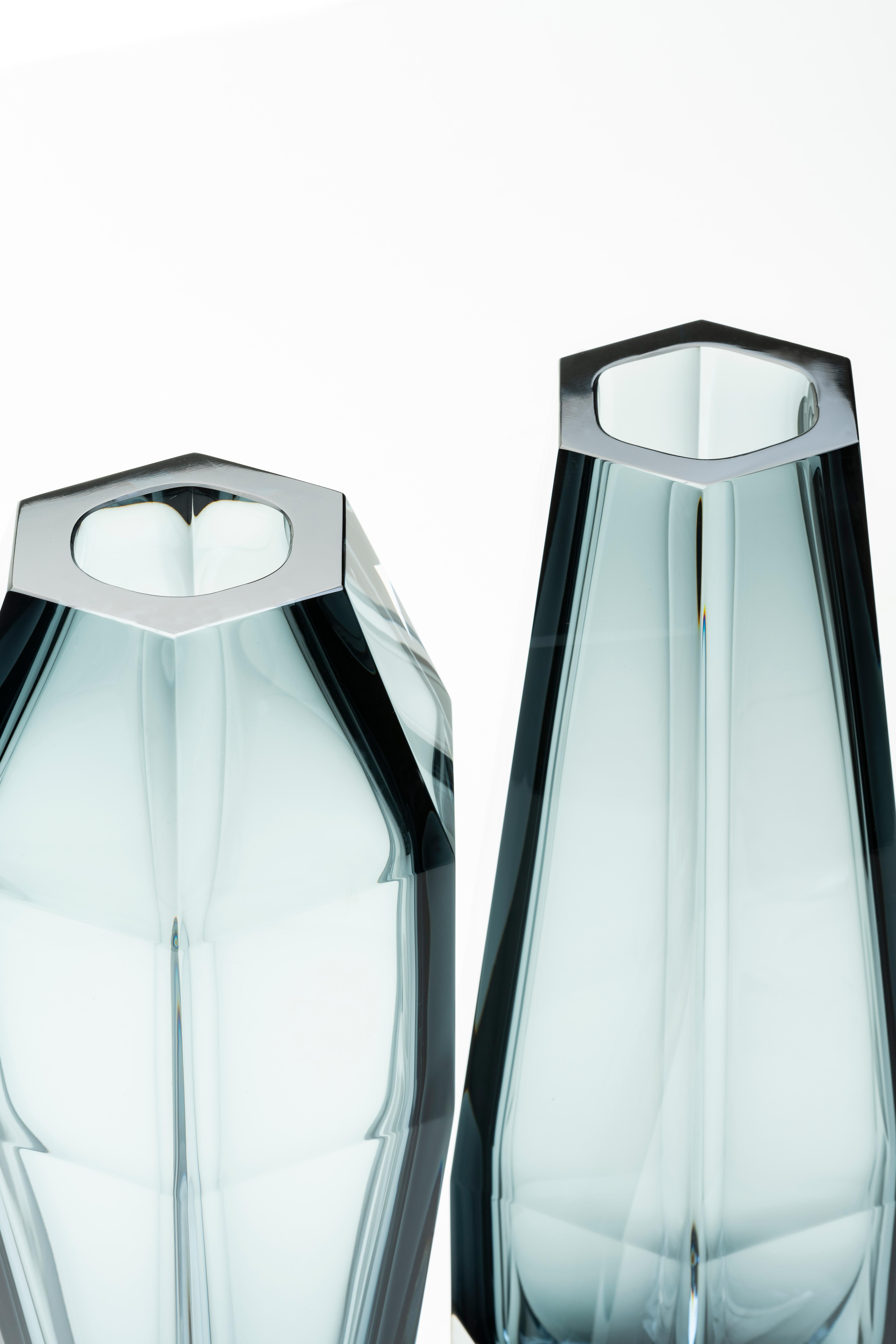 Modern 21st Century Alessandro Mendini Gemella Murano Transparent Glass Vase Grey For Sale