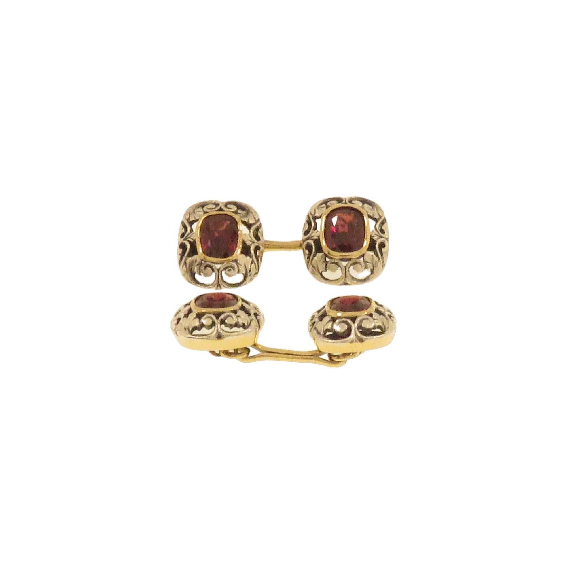 Retro Antique Cufflinks with Garnets in Gold And Silver 1920s For Sale