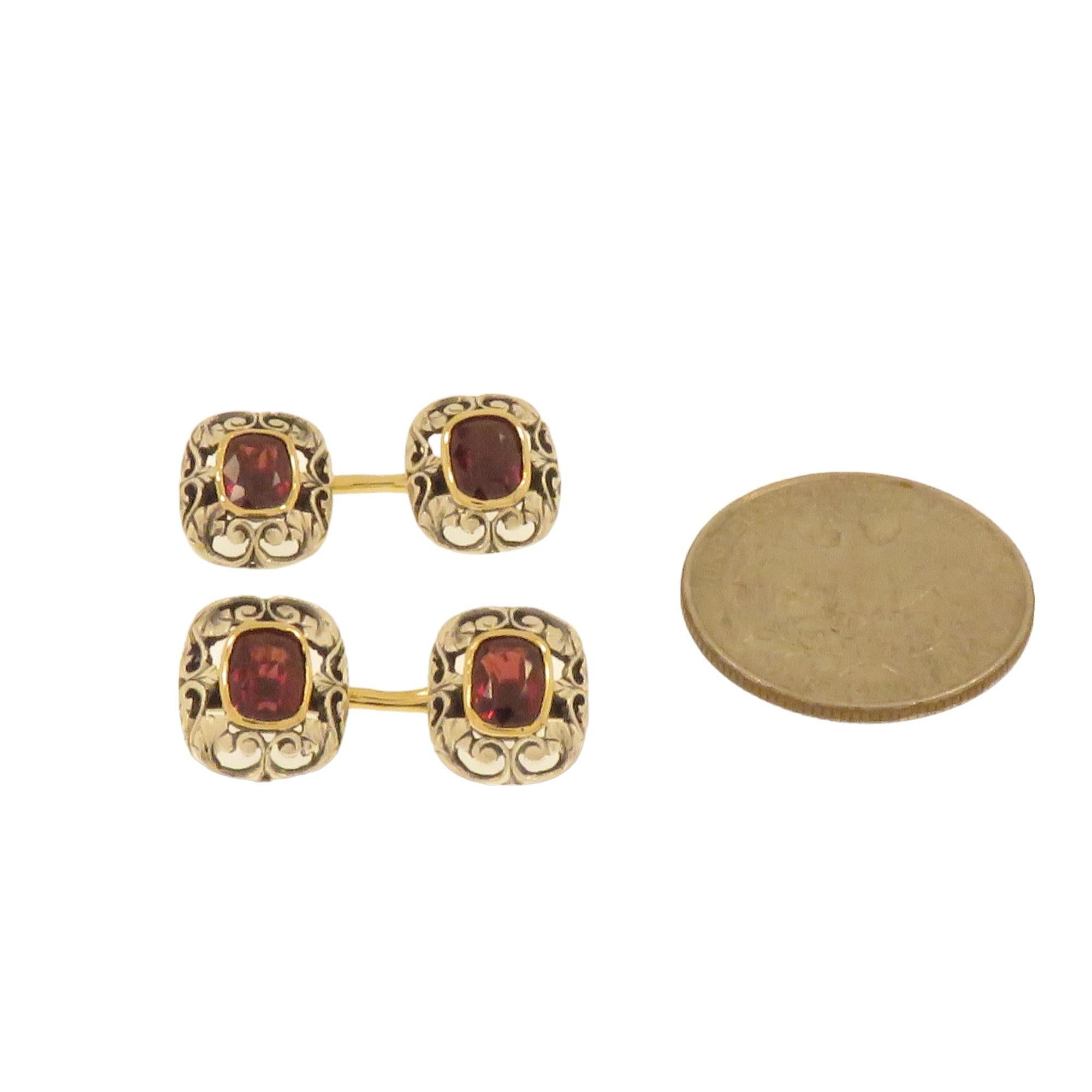 Antique Cufflinks with Garnets in Gold And Silver 1920s In Good Condition For Sale In Milano, IT