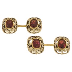 Antique Cufflinks with Garnets in Gold And Silver 1920s
