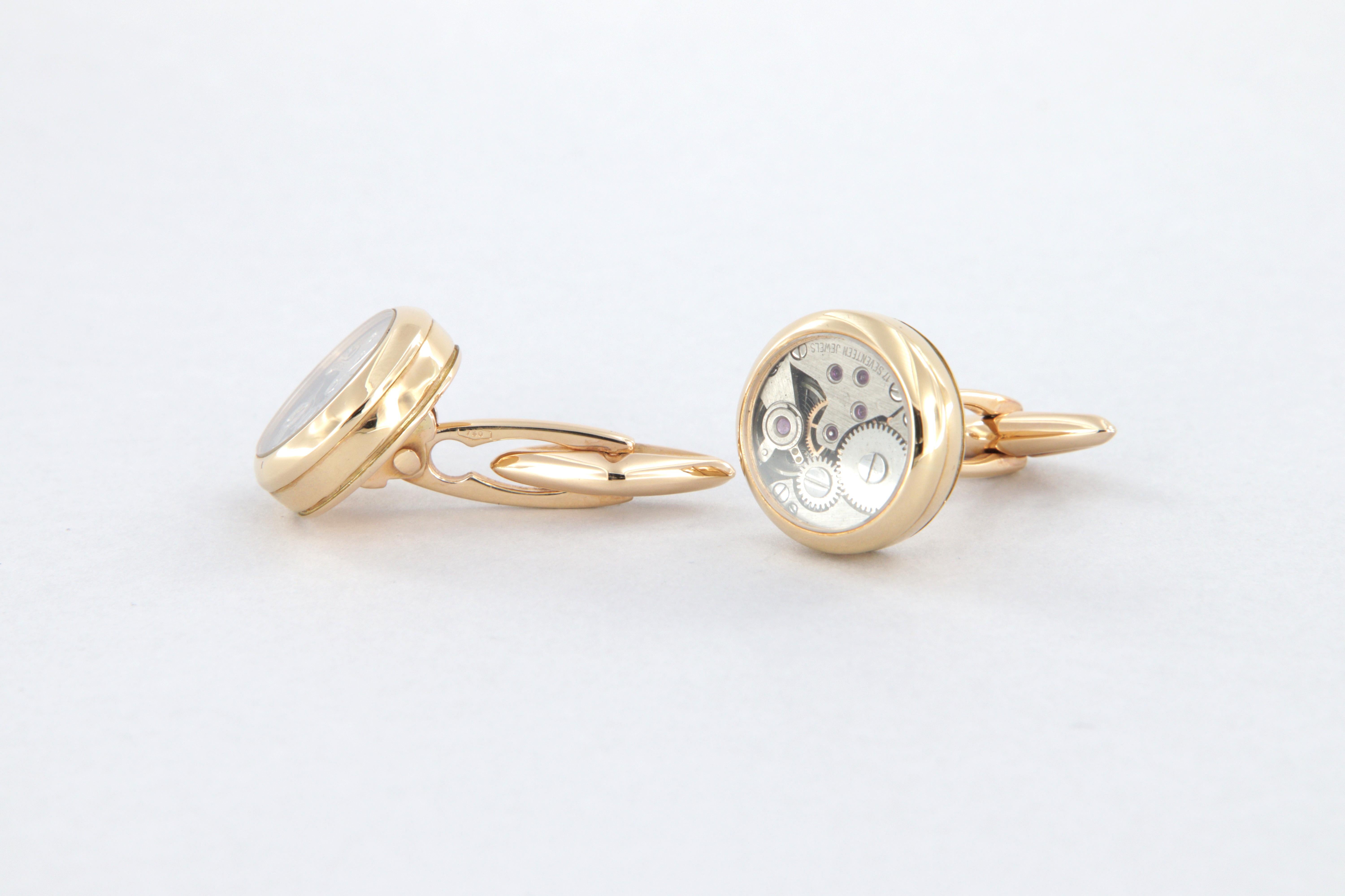 Manschettenknöpfe mit Uhrwerk aus 18k Roségold im Zustand „Neu“ im Angebot in Perugia, IT