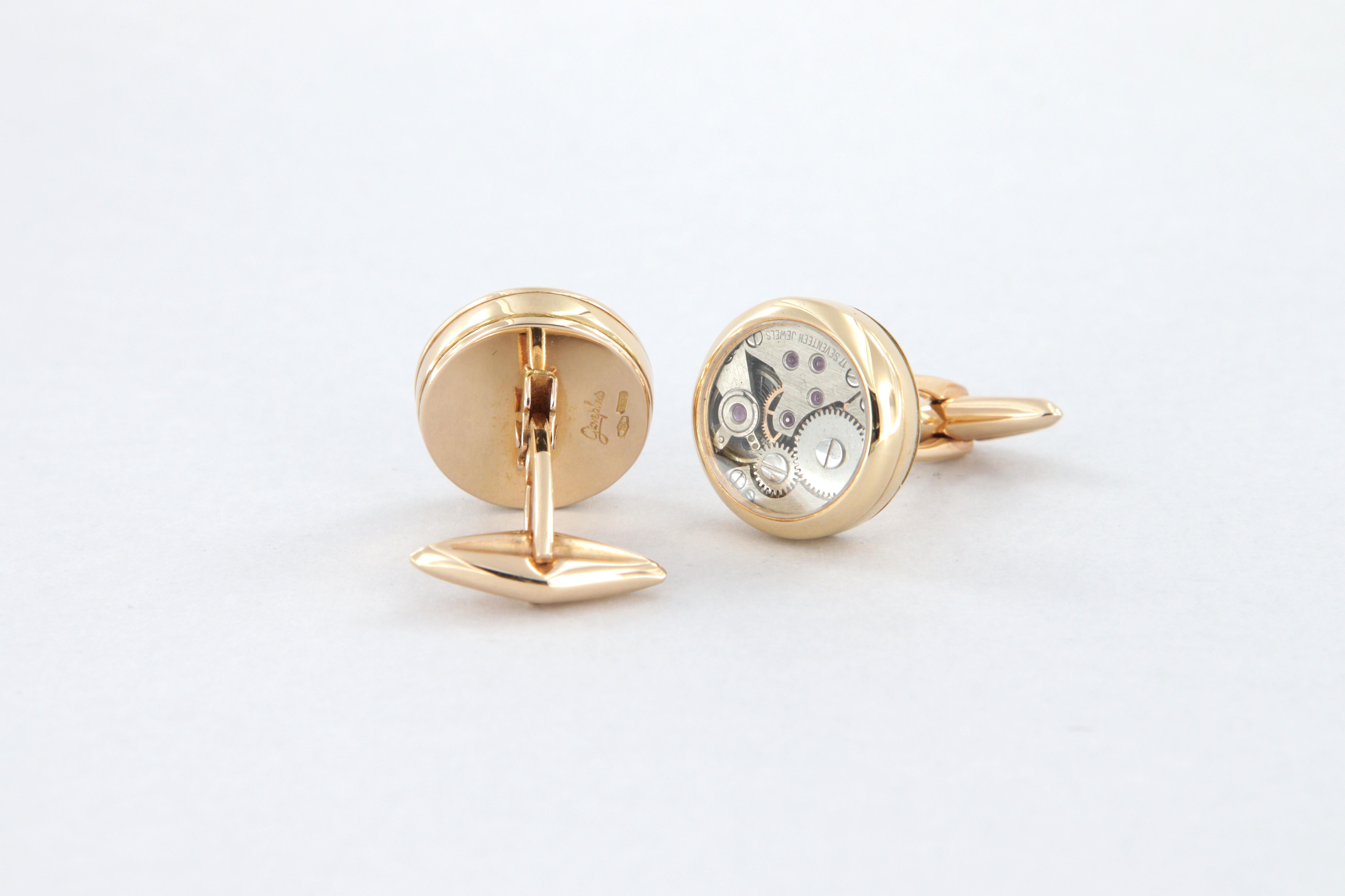 Manschettenknöpfe mit Uhrwerk aus 18k Roségold Herren im Angebot