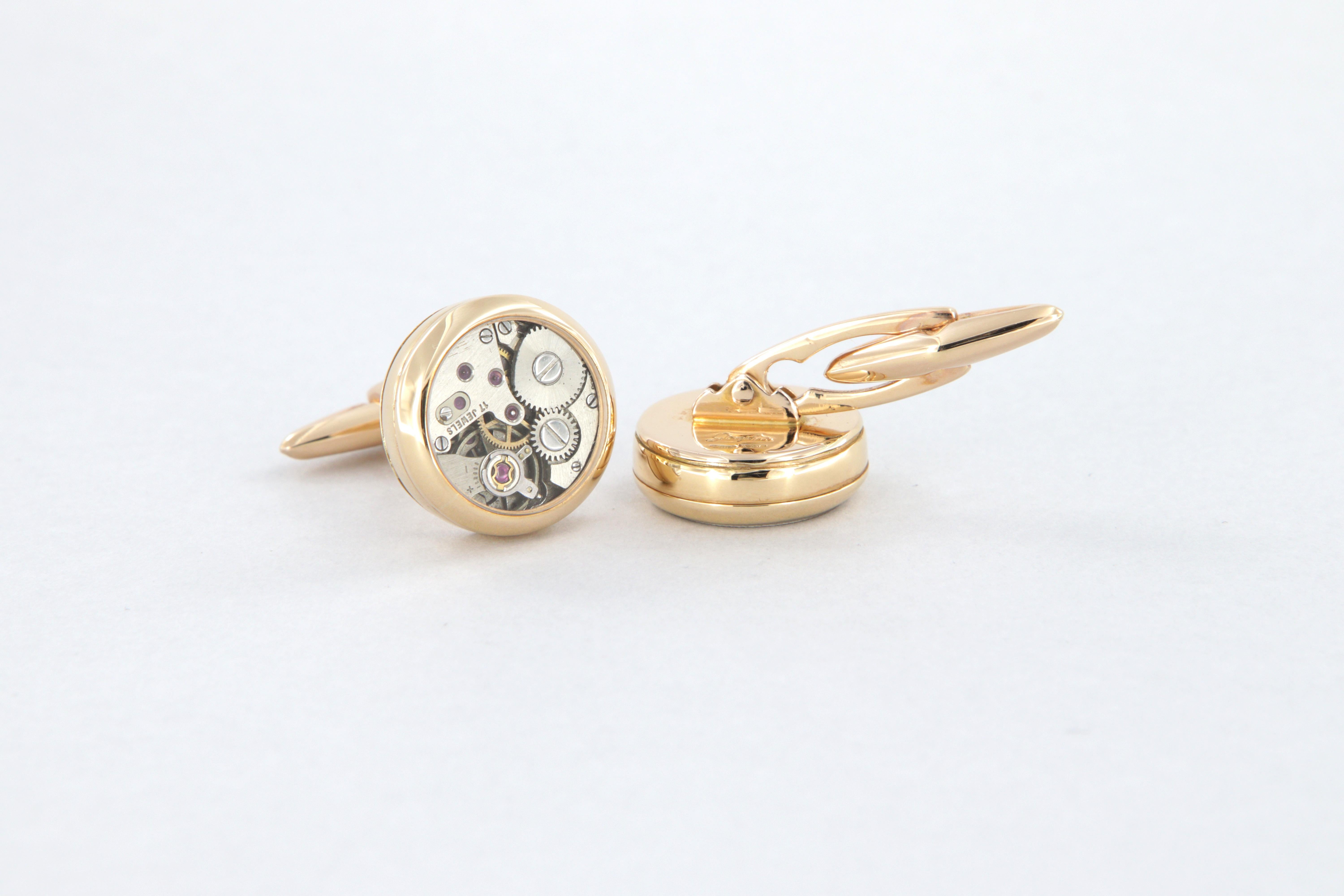 Manschettenknöpfe mit Uhrwerk aus 18k Roségold im Angebot 1