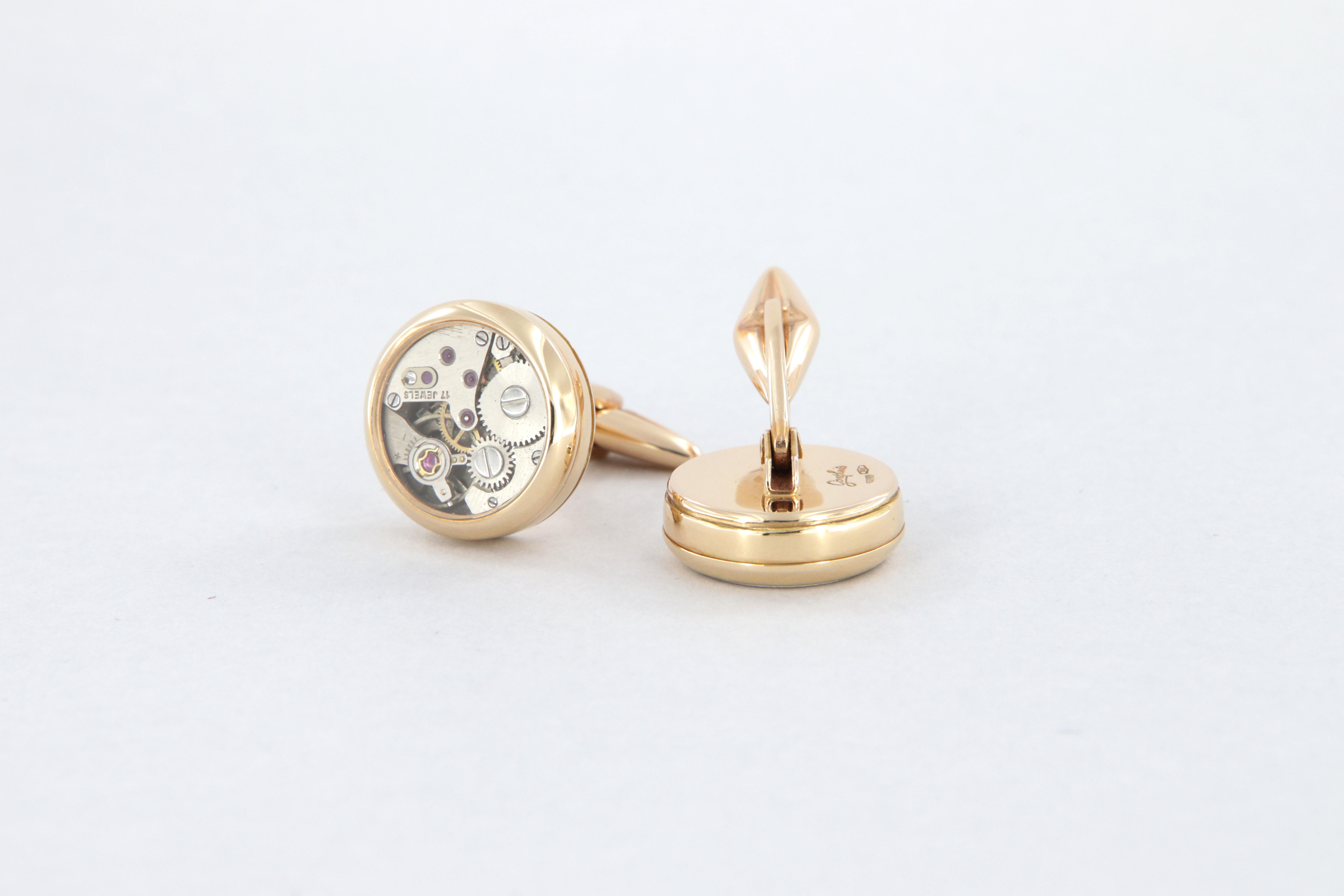 Manschettenknöpfe mit Uhrwerk aus 18k Roségold im Angebot 2