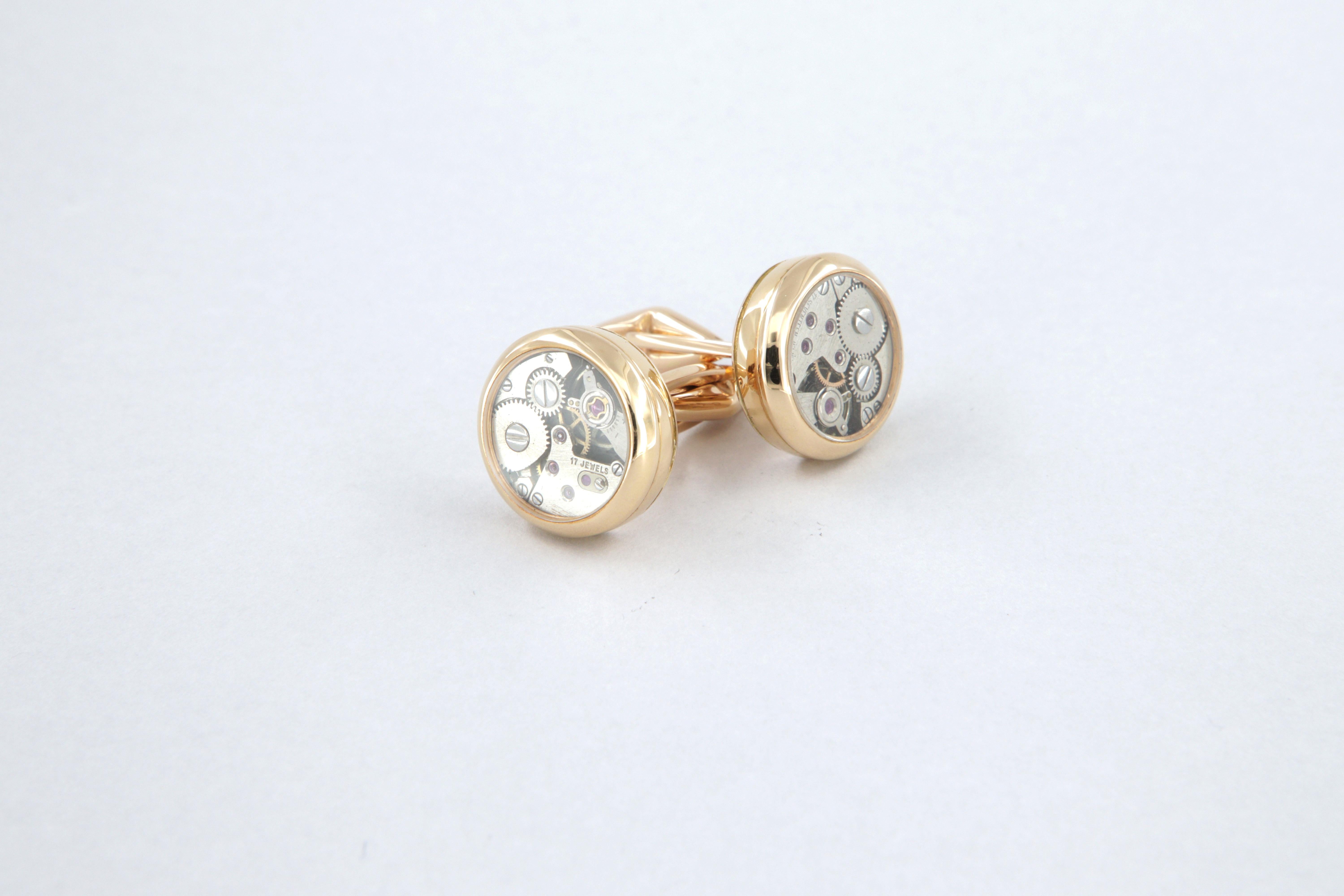 Manschettenknöpfe mit Uhrwerk aus 18k Roségold im Angebot 3