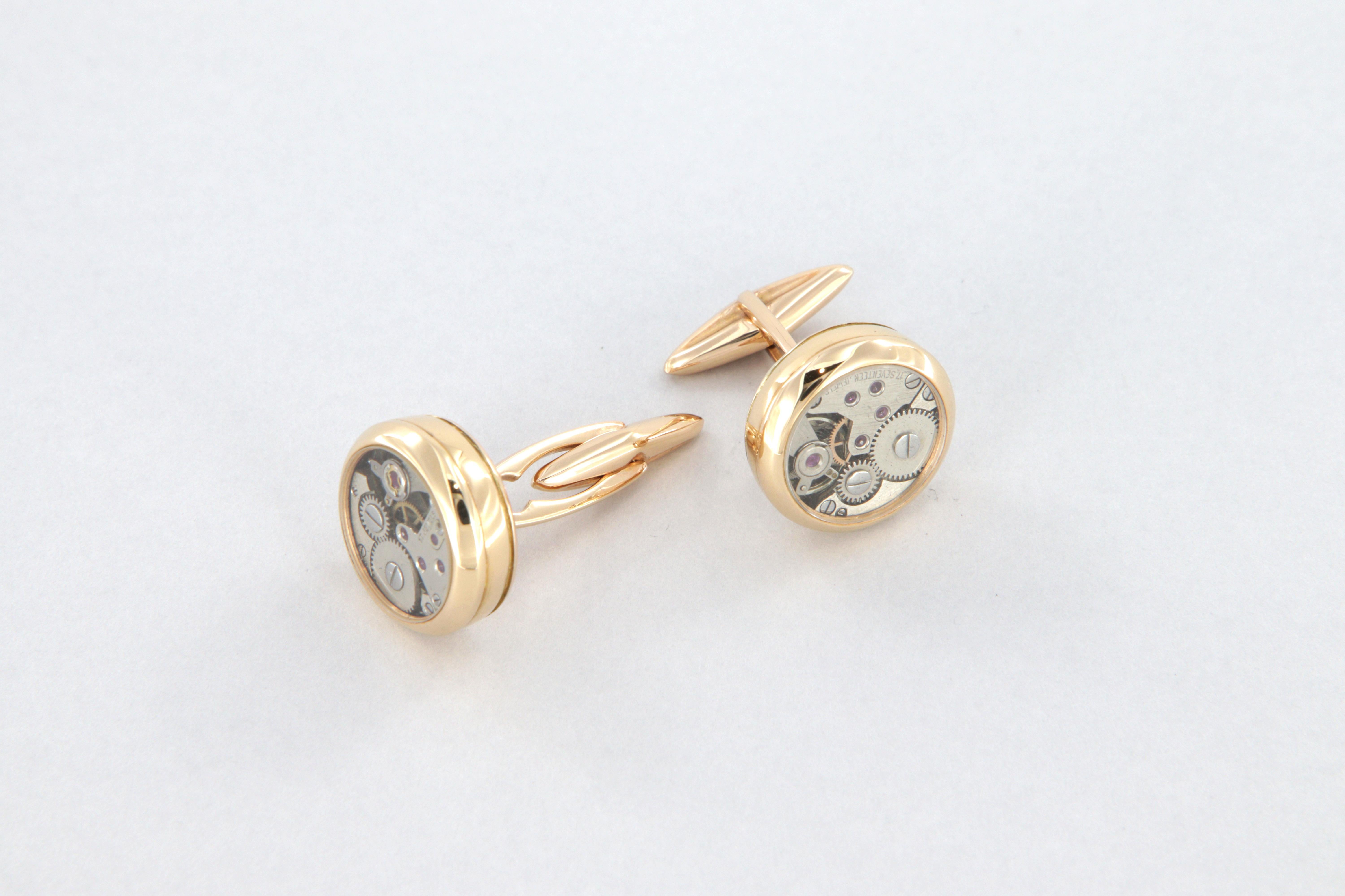 Manschettenknöpfe mit Uhrwerk aus 18k Roségold im Angebot 4