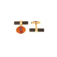 Cufflinks with Carnelian Sapphires and Onyx in Rose Gold Made in Italy