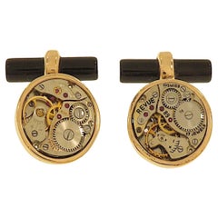 Gemelli da polso con Movimento di Orologio e Onice in Oro Rosa