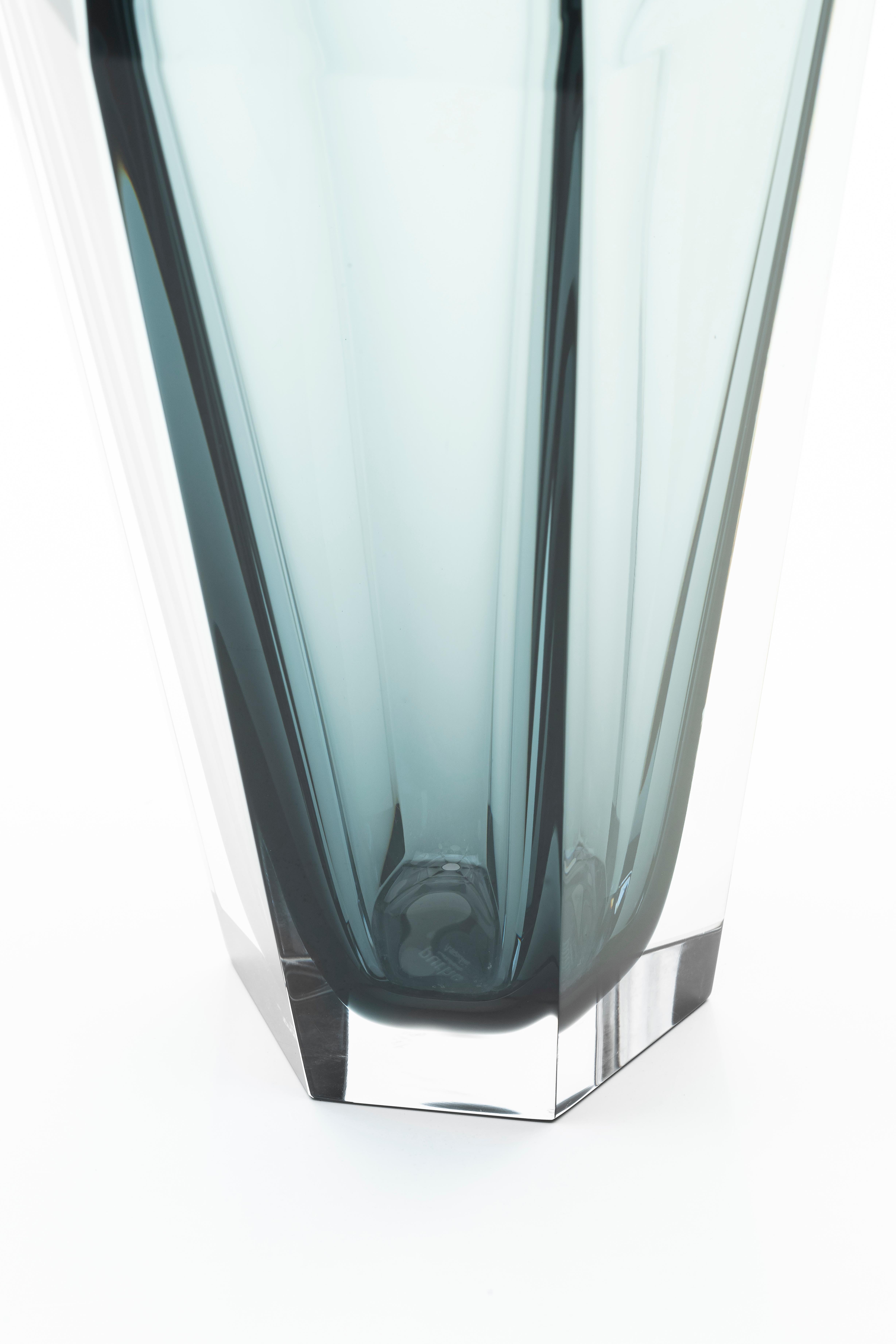 Modern 21st Century Alessandro Mendini Gemello Murano Transparent Glass Vase Grey For Sale