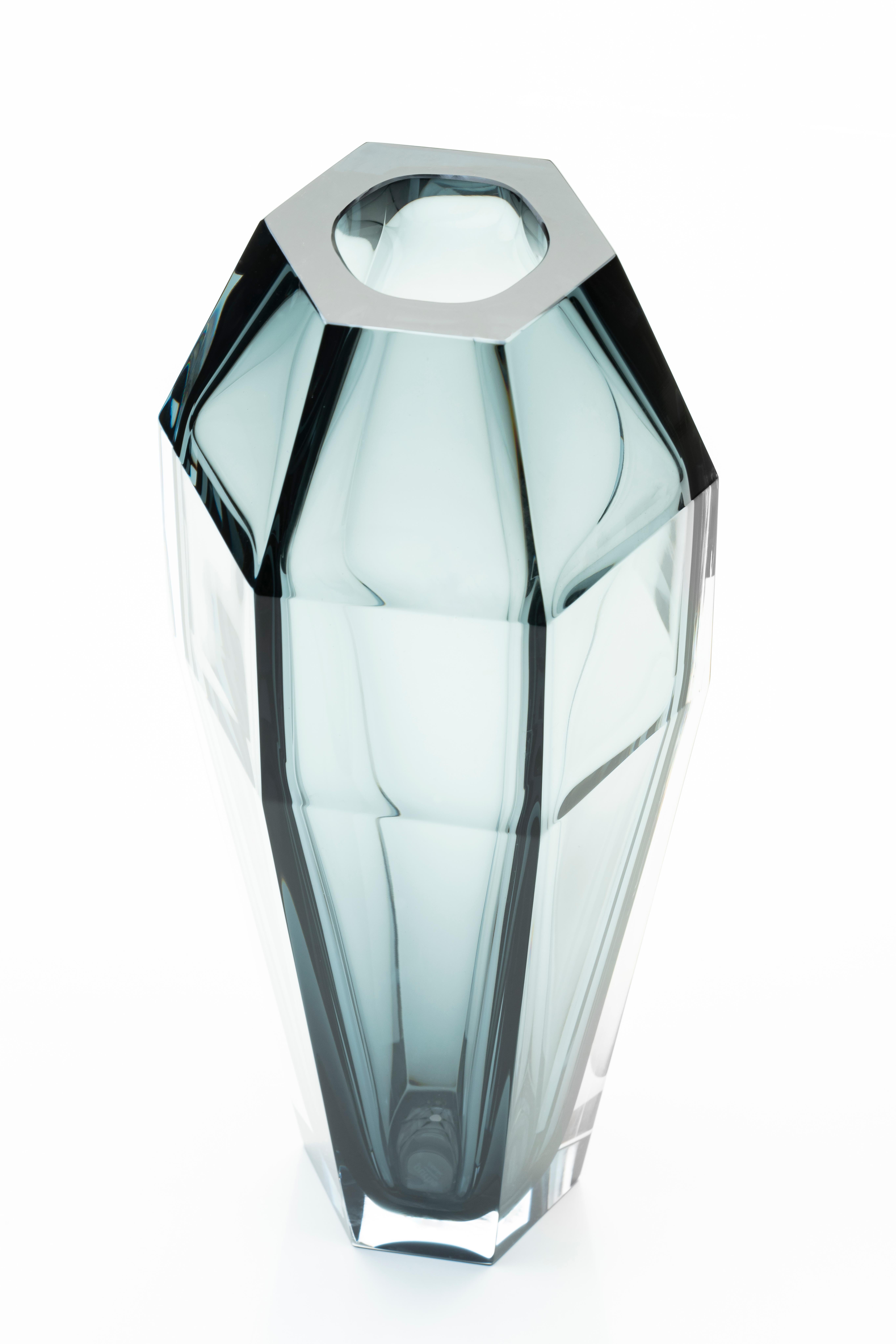 Italian 21st Century Alessandro Mendini Gemello Murano Transparent Glass Vase Grey For Sale