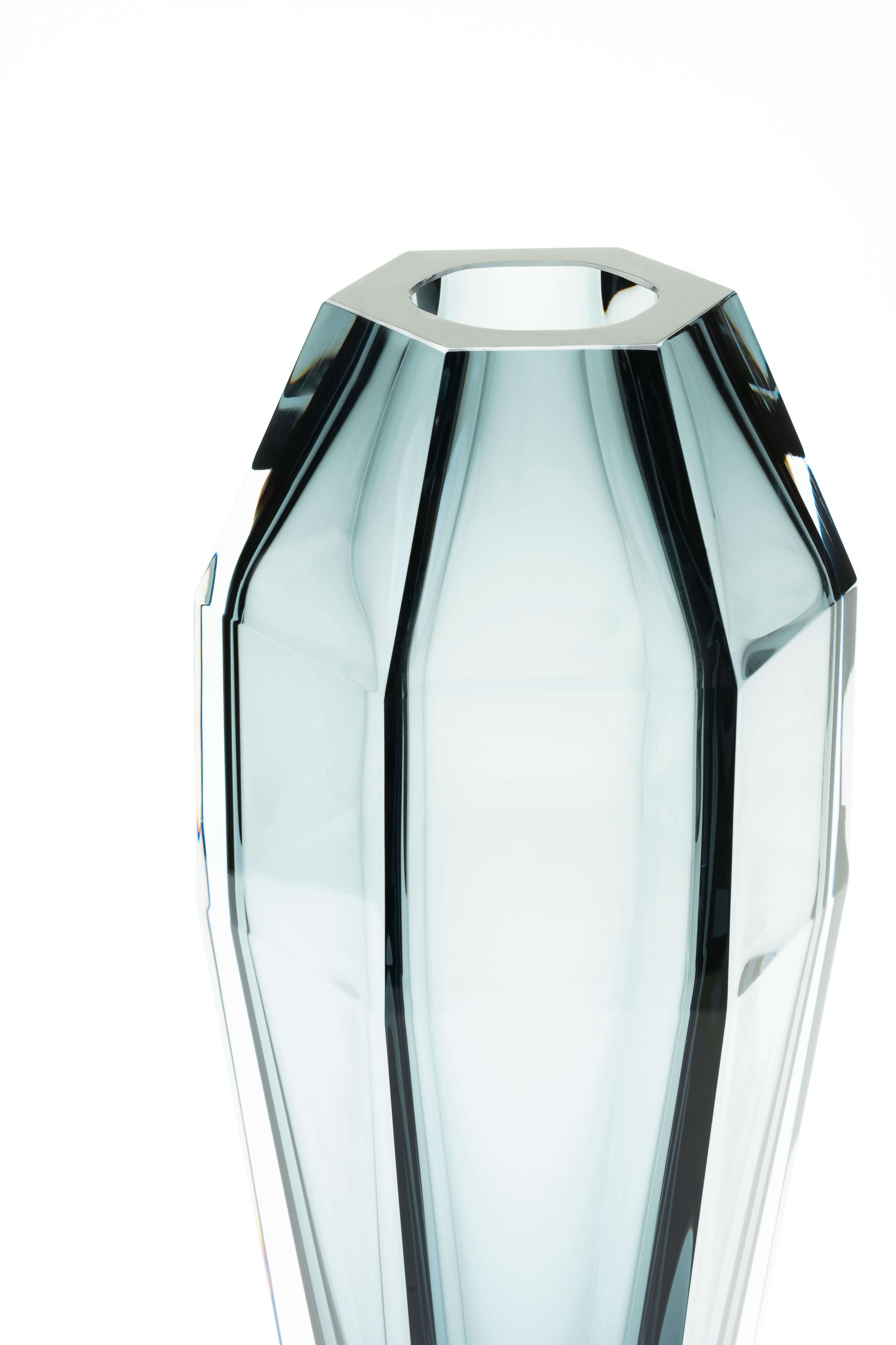 Hand-Crafted 21st Century Alessandro Mendini Gemello Murano Transparent Glass Vase Grey For Sale