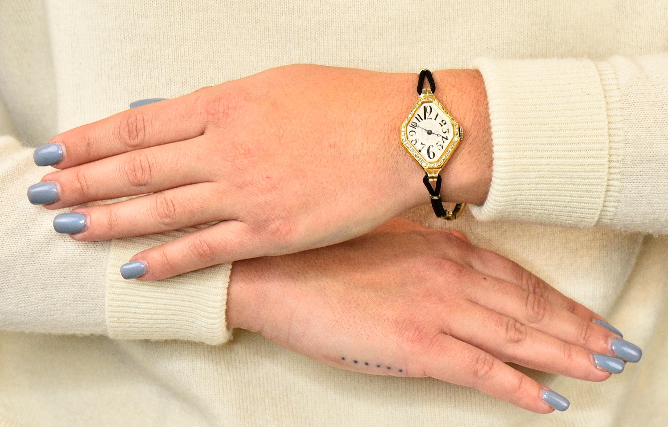 Gemex Art Deco 1.00 Carat Diamond 18 Karat Gold Antique Watch Bracelet 9