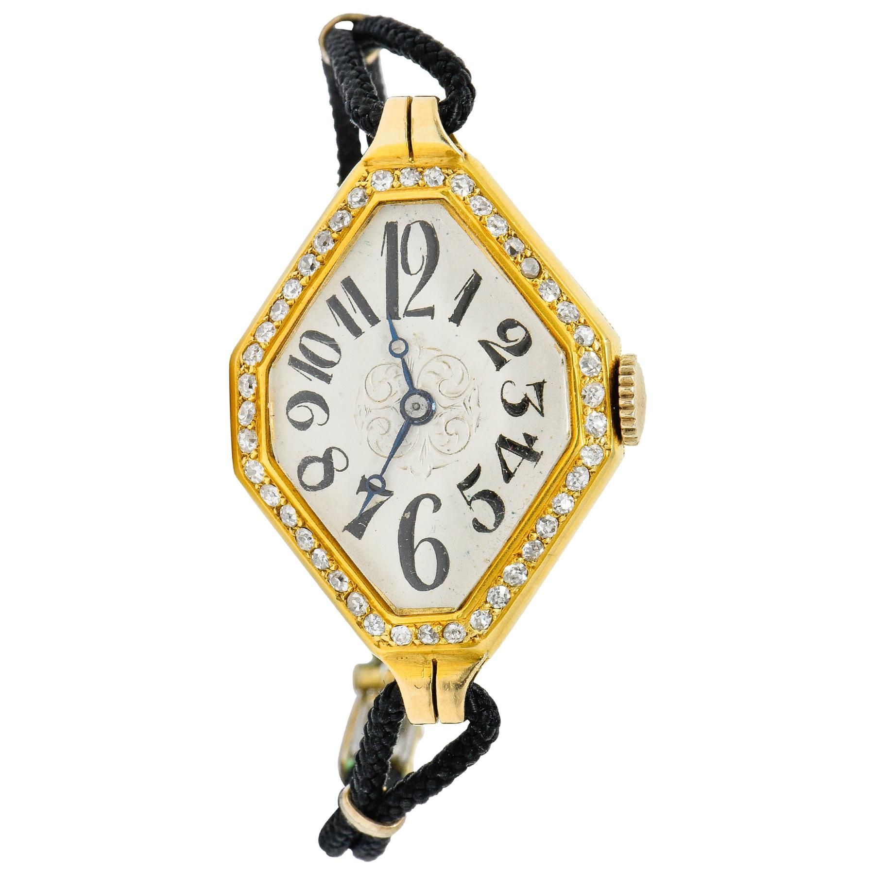 Gemex Art Deco 1.00 Carat Diamond 18 Karat Gold Antique Watch Bracelet