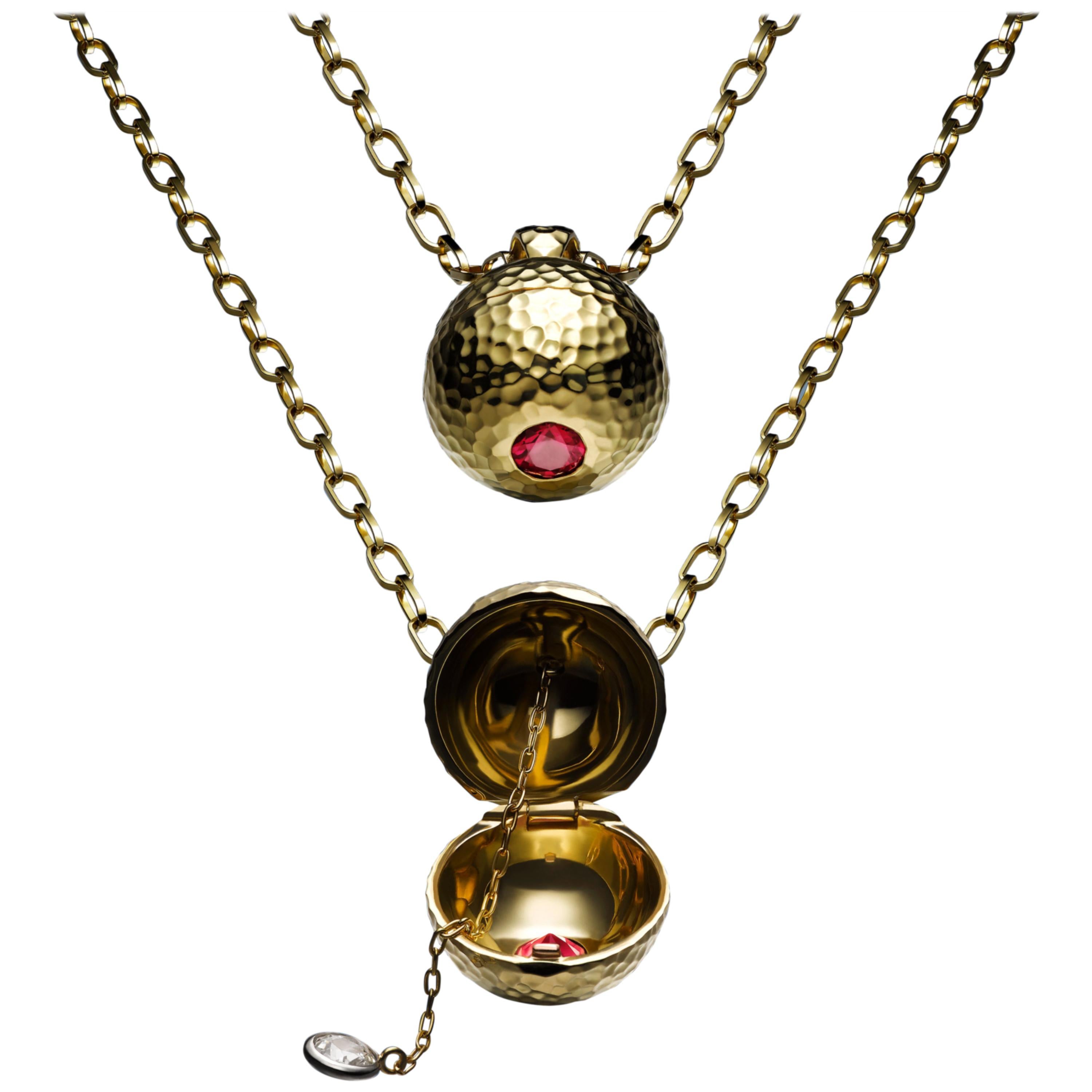 Ruby and 18 Karat Gold Locket Pendant and Necklace For Sale