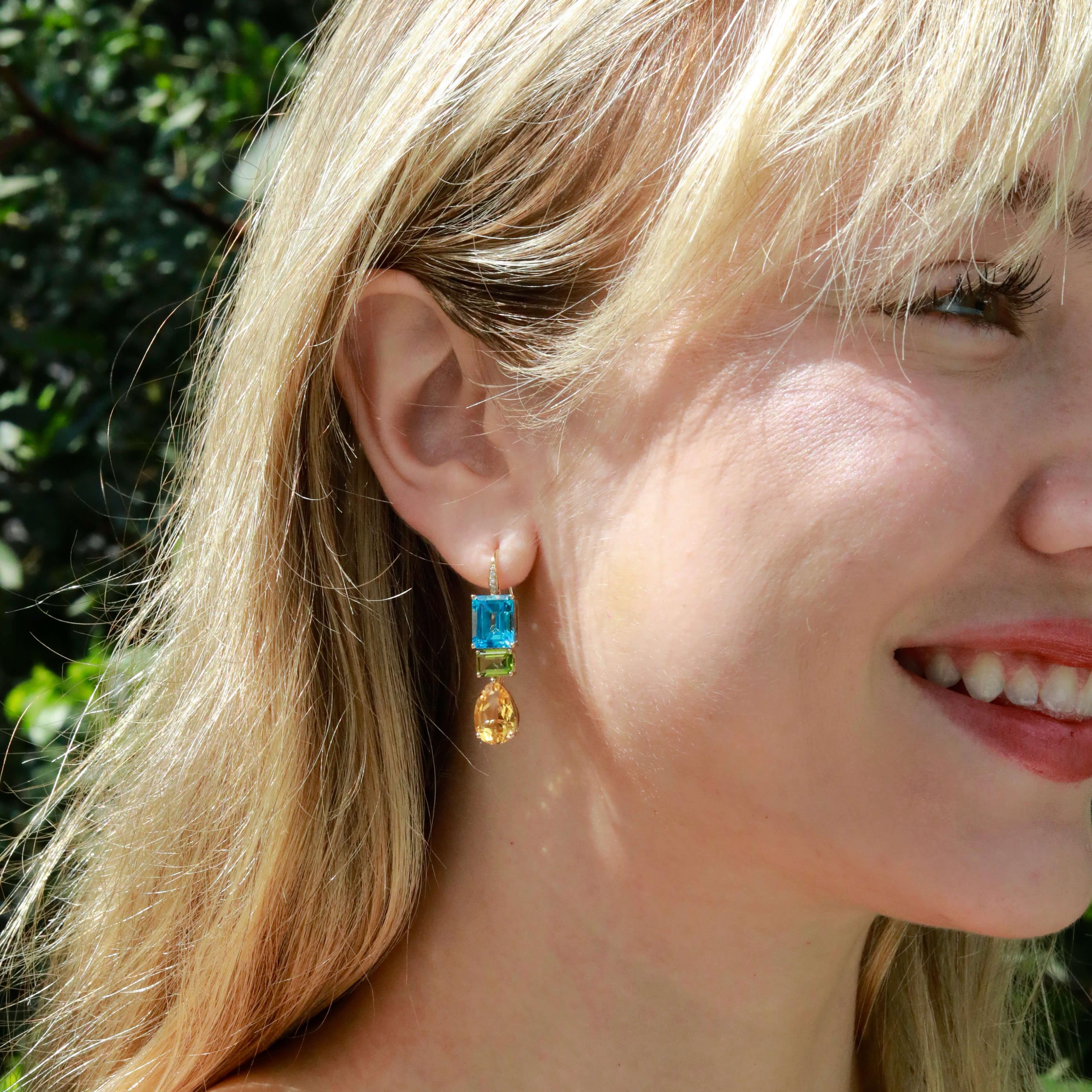 GemFusion 13.65ctw Topaz Peridot Citrine Diamond Pearl Convertible Drop Earrings in vendita 4