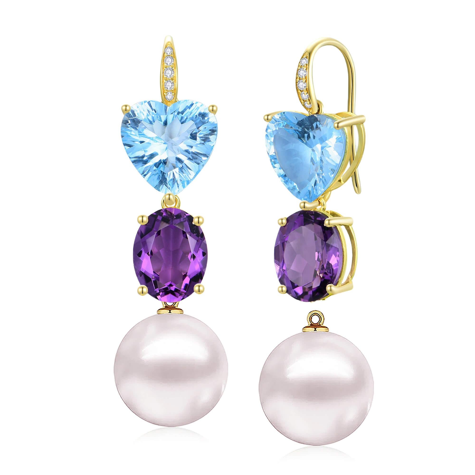 GemFusion 22.05ctw Topaz Peridot Citrine Diamond Pearl Convertible Drop Earrings in vendita 4