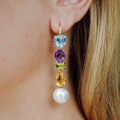 GemFusion 22.05ctw Topaz Peridot Citrine Diamond Pearl Convertible Drop Earrings