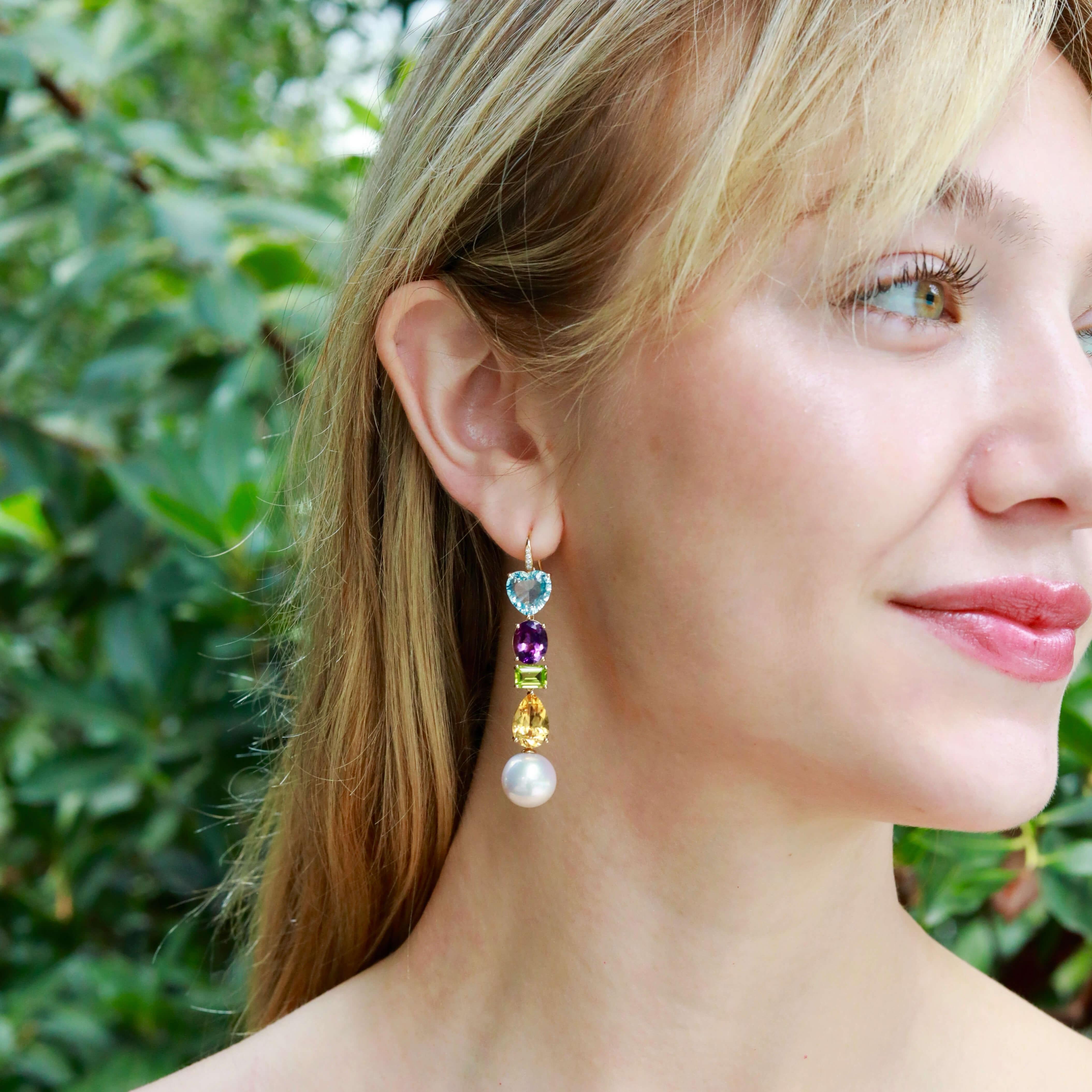 GemFusion 22.05ctw Topaz Peridot Citrine Diamond Pearl Convertible Drop Earrings In condizioni Nuovo in vendita a Rowland Heights, CA