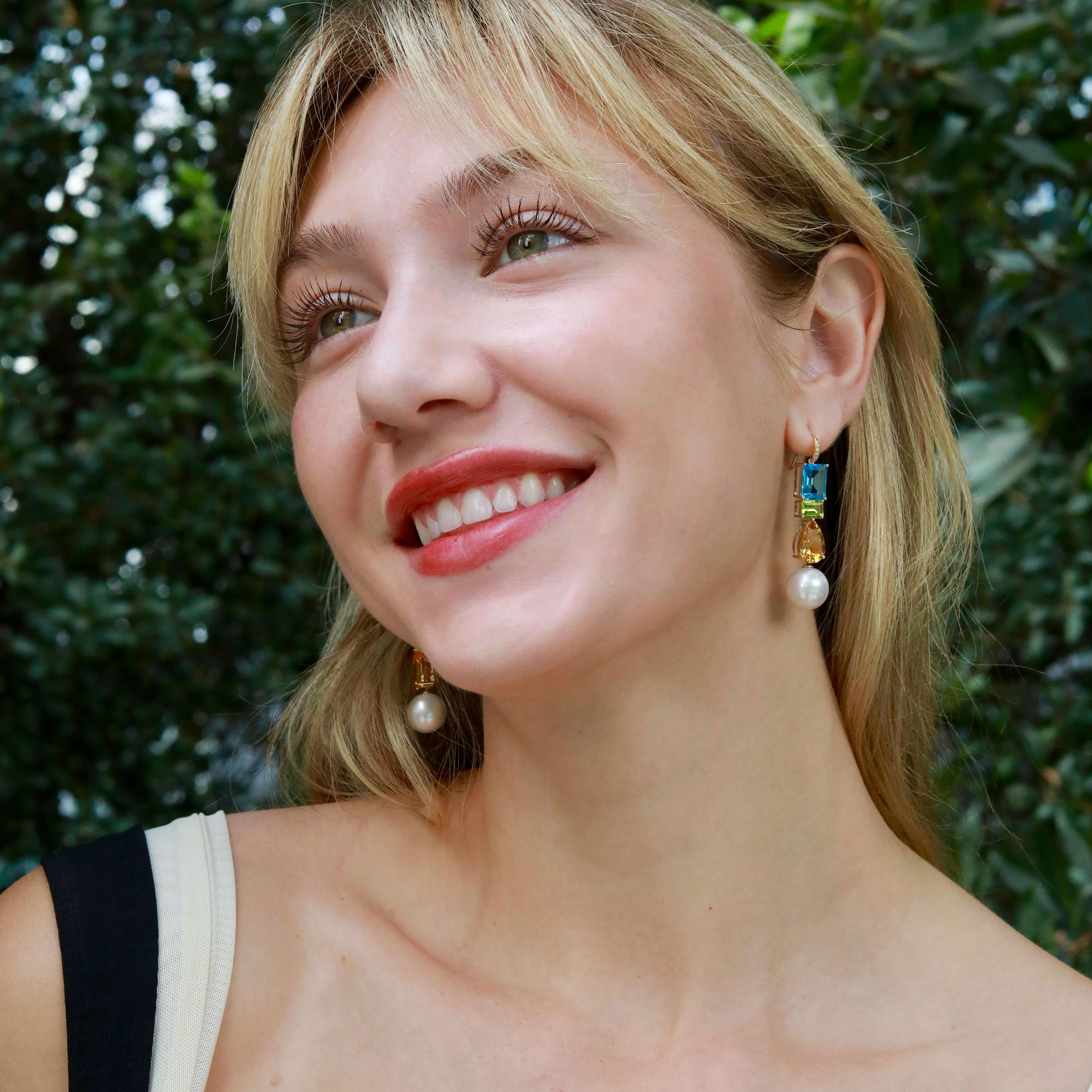 GemFusion 13.65ctw Topaz Peridot Citrine Diamond Pearl Convertible Drop Earrings in vendita 1