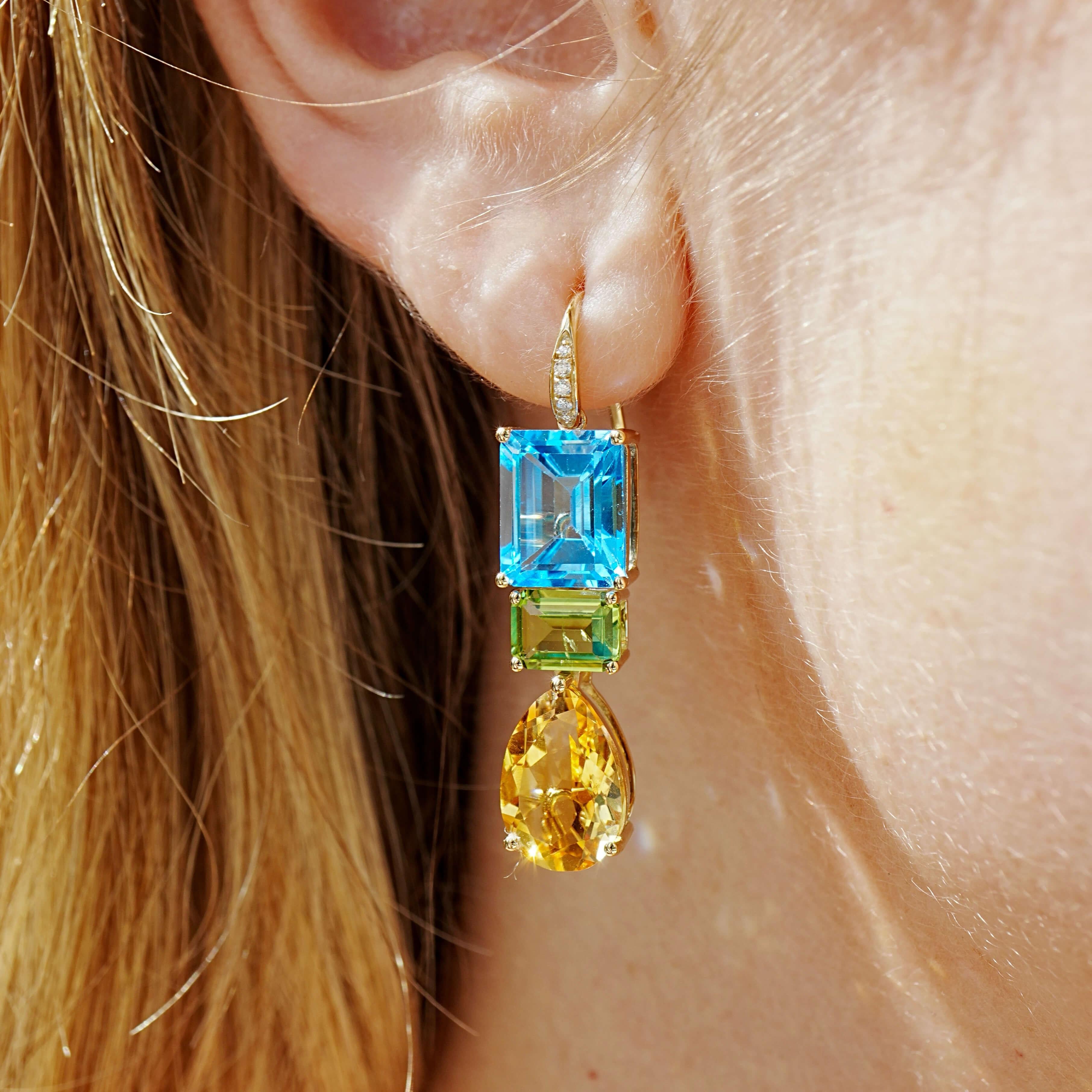 GemFusion 13.65ctw Topaz Peridot Citrine Diamond Pearl Convertible Drop Earrings in vendita 3