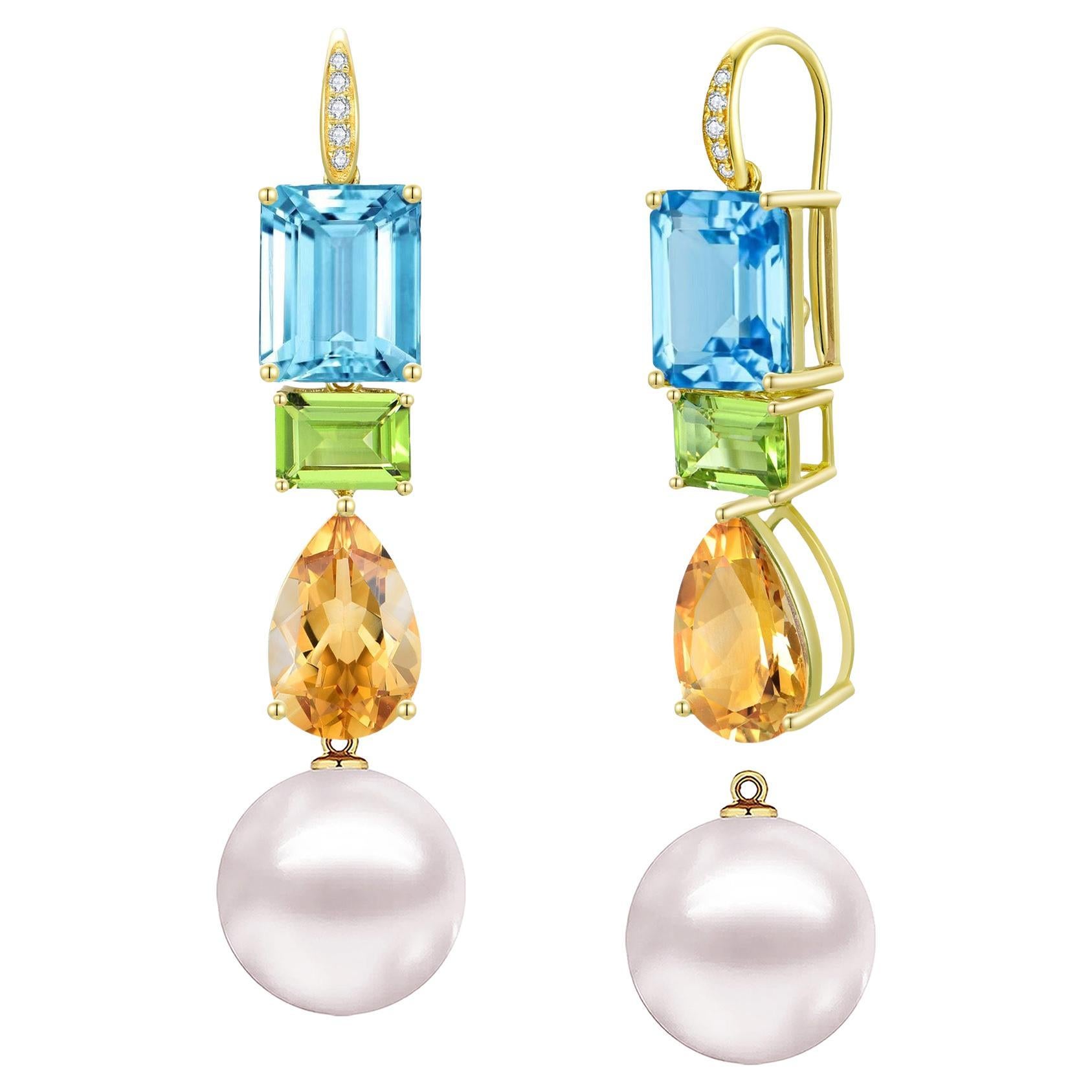 GemFusion 13.65ctw Topaz Peridot Citrine Diamond Pearl Convertible Drop Earrings