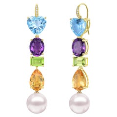 GemFusion 22.05ctw Topaz Peridot Citrine Diamond Pearl Convertible Drop Earrings