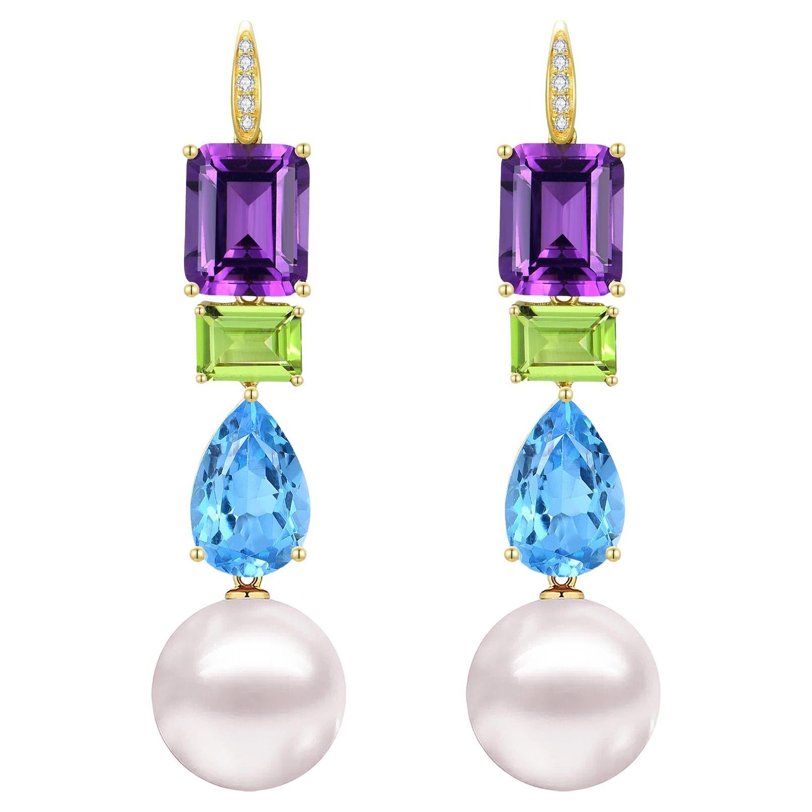 GemFusion 14.25ct Améthyste Péridot Topaze Diamant Perle Convertible Boucles d'oreilles pendantes