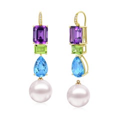 GemFusion 14.45ctw Amethyst Peridot Topaz Diamond Convertible Drop Earrings