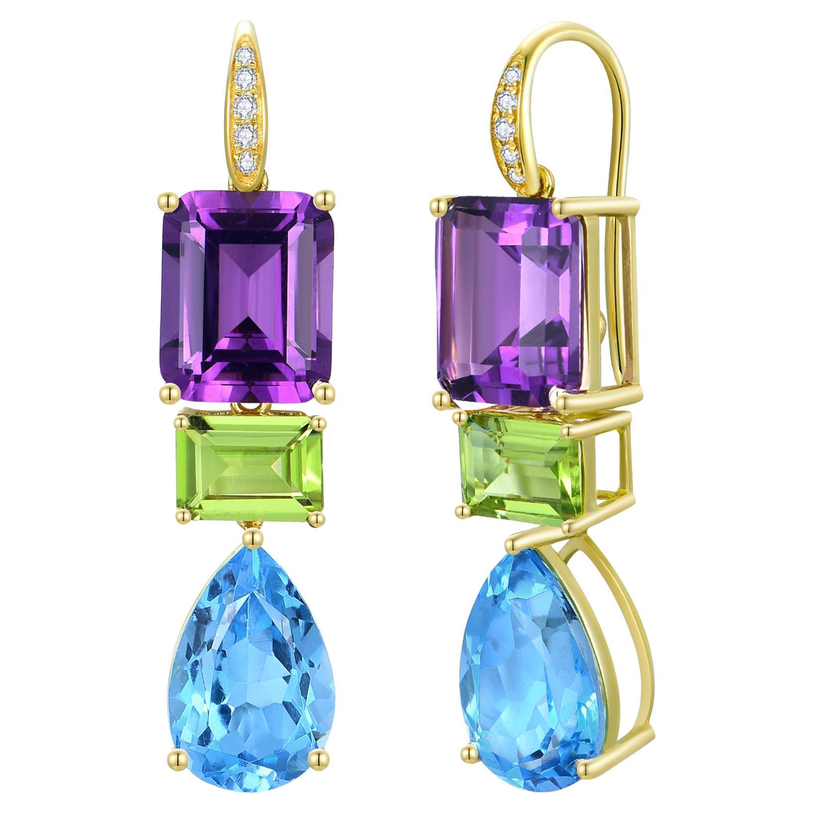 GemFusion 14.45ctw Amethyst Peridot Topaz Diamond Convertible Drop Earrings