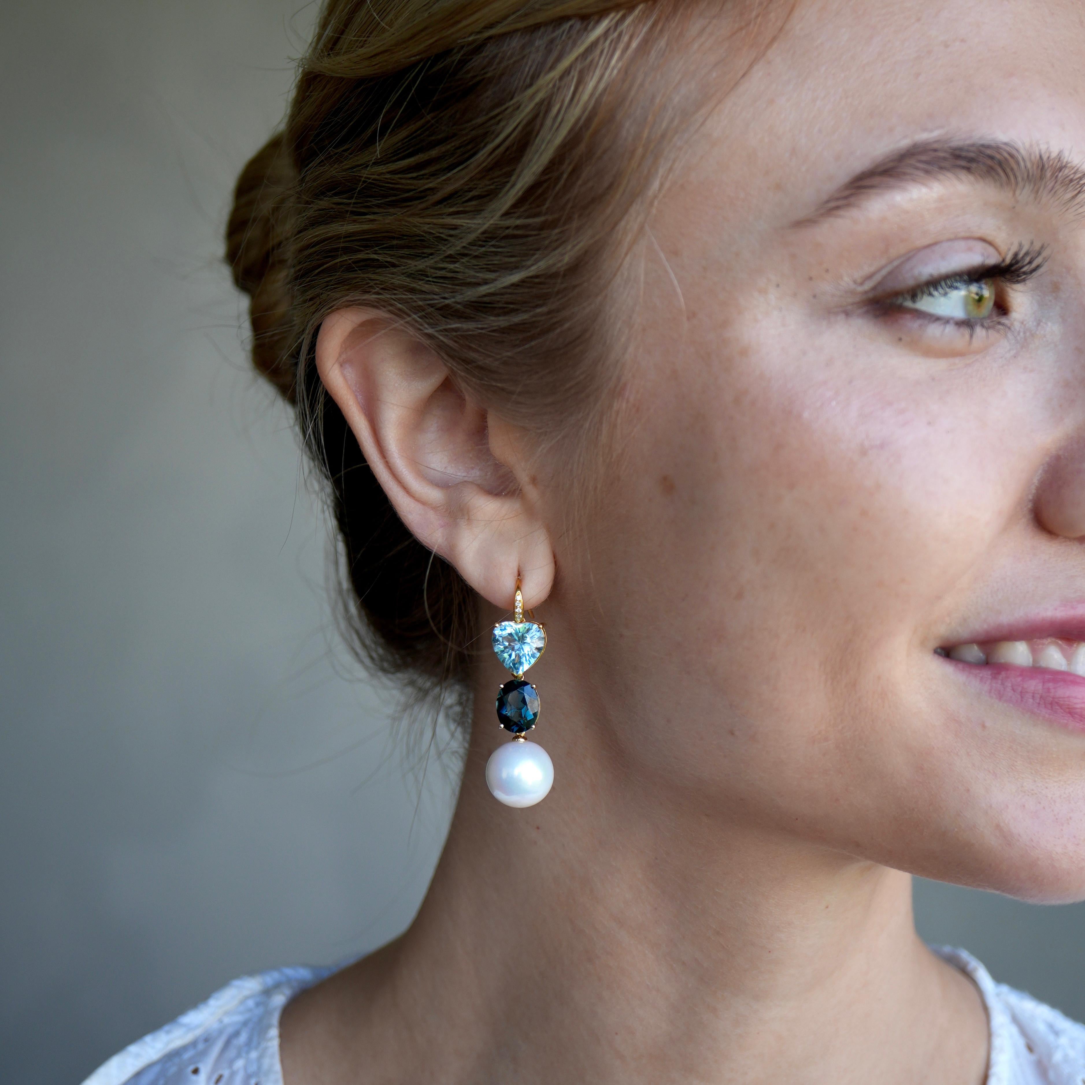 GemFusion Pendientes de gota convertibles Topacio Diamante Perla 16,25ctw Moderno en venta