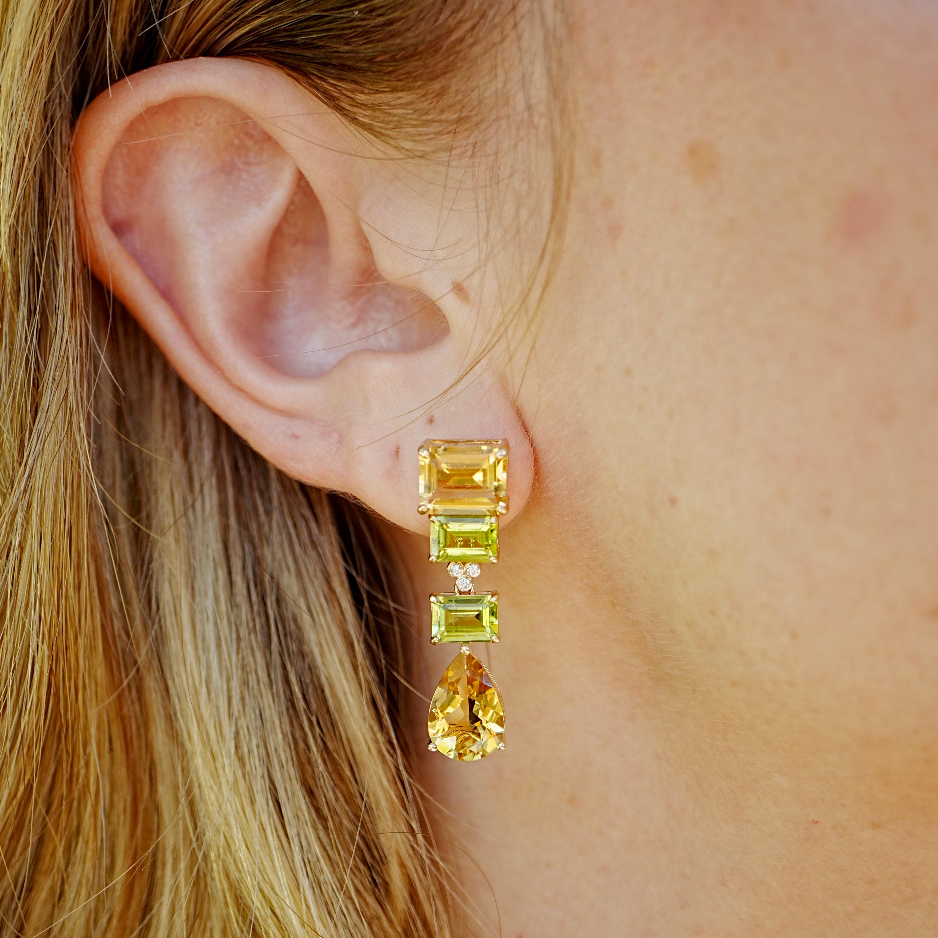 Radiant and versatile, the Nina Zhou GemFusion 17.03ctw Citrine Peridot Diamond Convertible Drop Earrings bring together the golden warmth of citrine and the refreshing green of peridot in a bold, architectural design. Each earring features