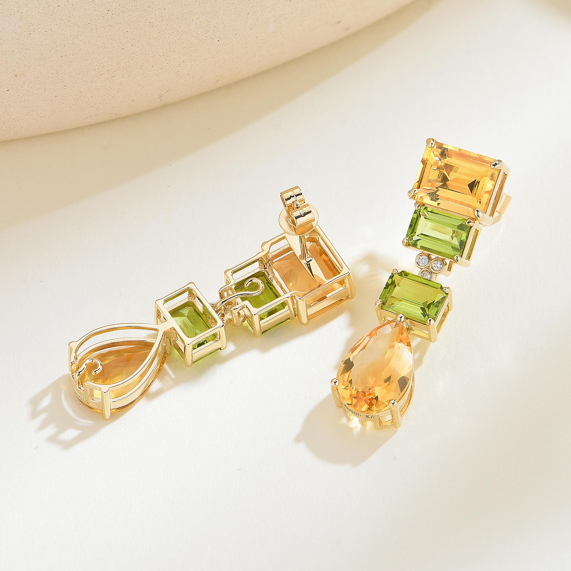 Modern GemFusion 17.03ctw Citrine Peridot Diamond Convertible Drop Earrings For Sale