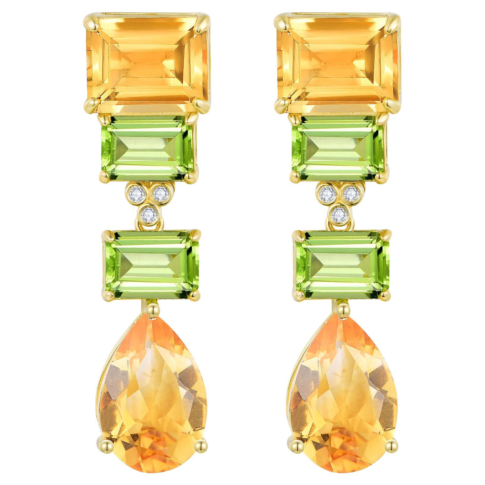 GemFusion 17.03ctw Citrine Peridot Diamond Convertible Drop Earrings For Sale