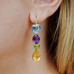 GemFusion 22.05 Topaz Amethyst Peridot Citrine Diamond Convertible Drop Earrings