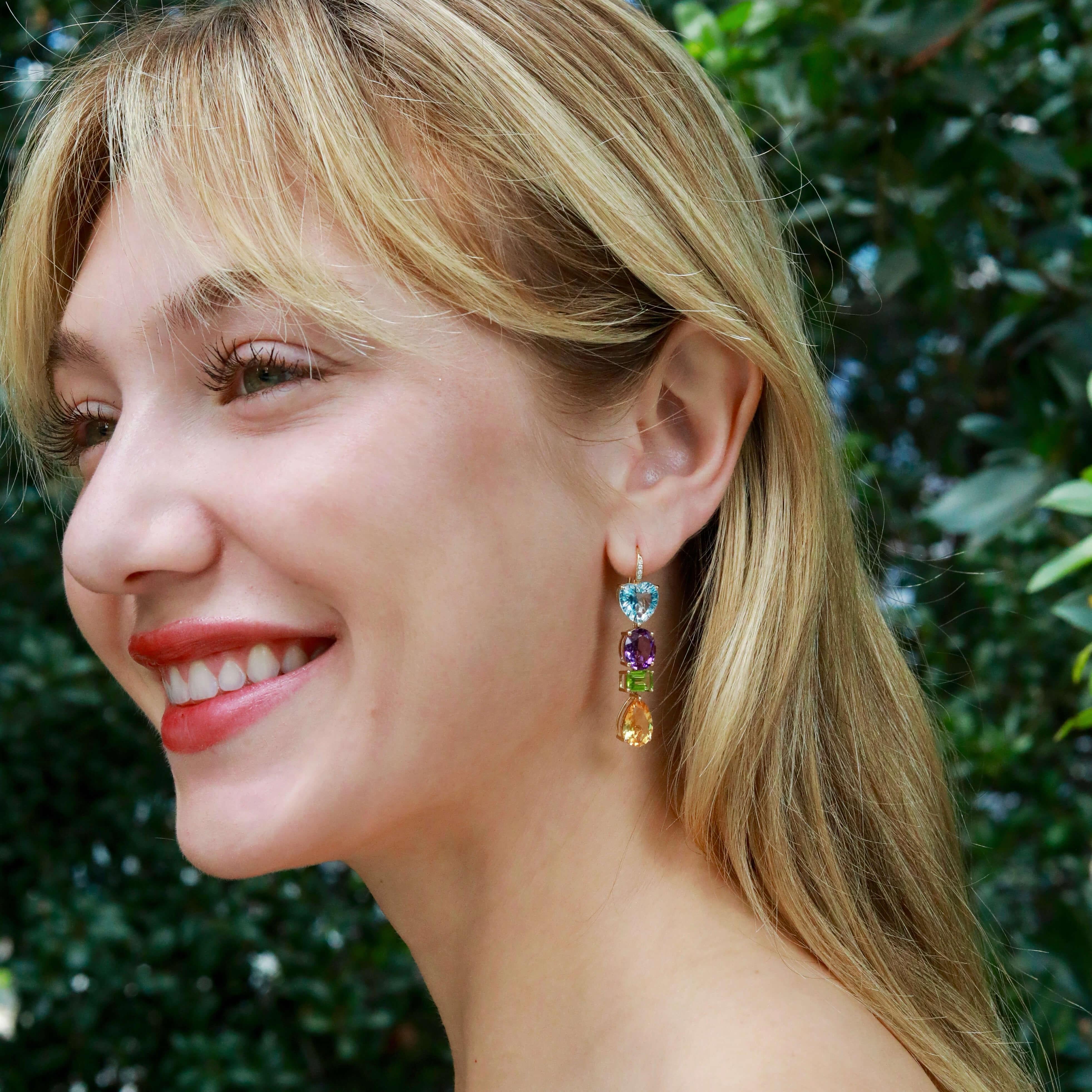 Modern GemFusion 22.05 Topaz Amethyst Peridot Citrine Diamond Convertible Drop Earrings For Sale