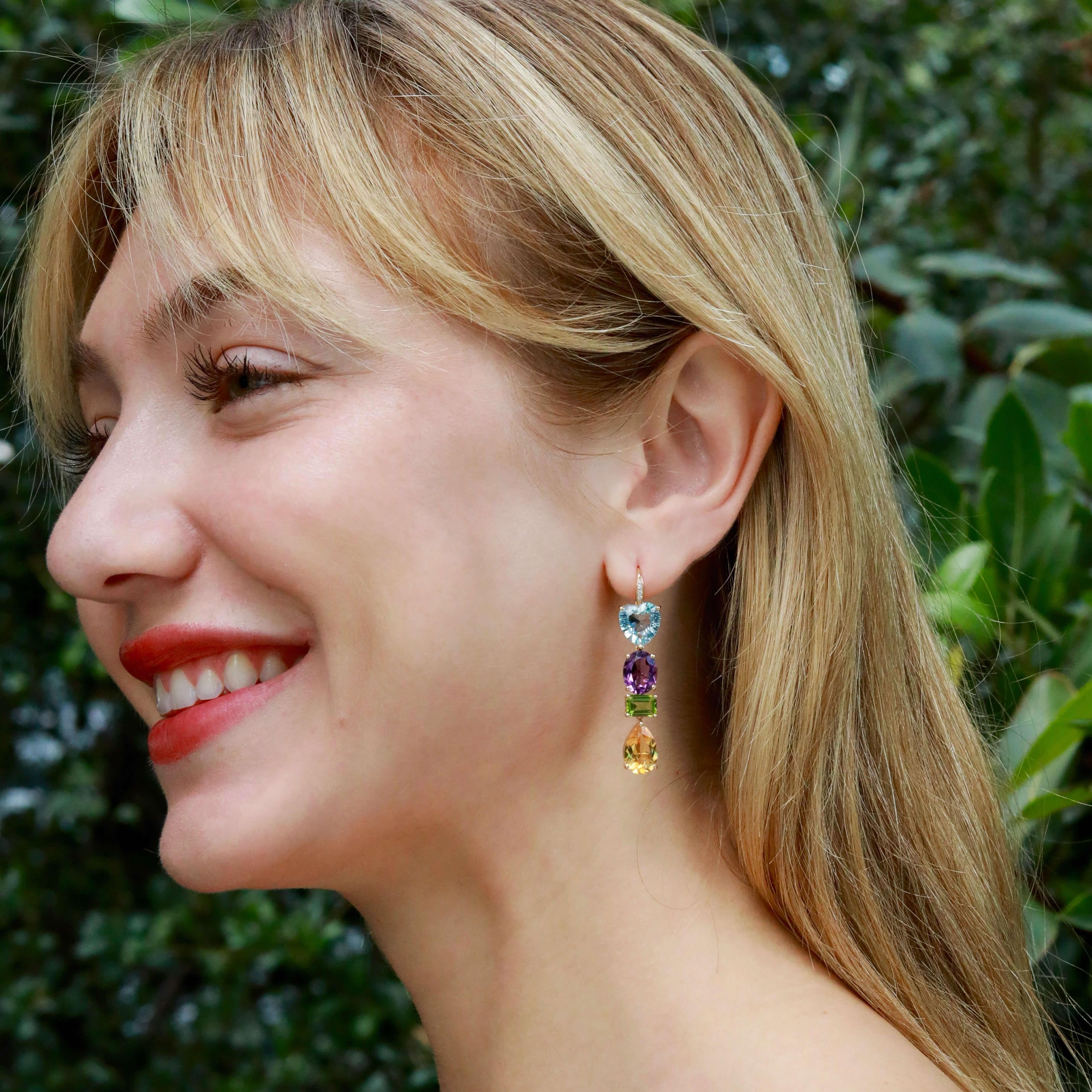 Women's GemFusion 22.05 Topaz Amethyst Peridot Citrine Diamond Convertible Drop Earrings For Sale