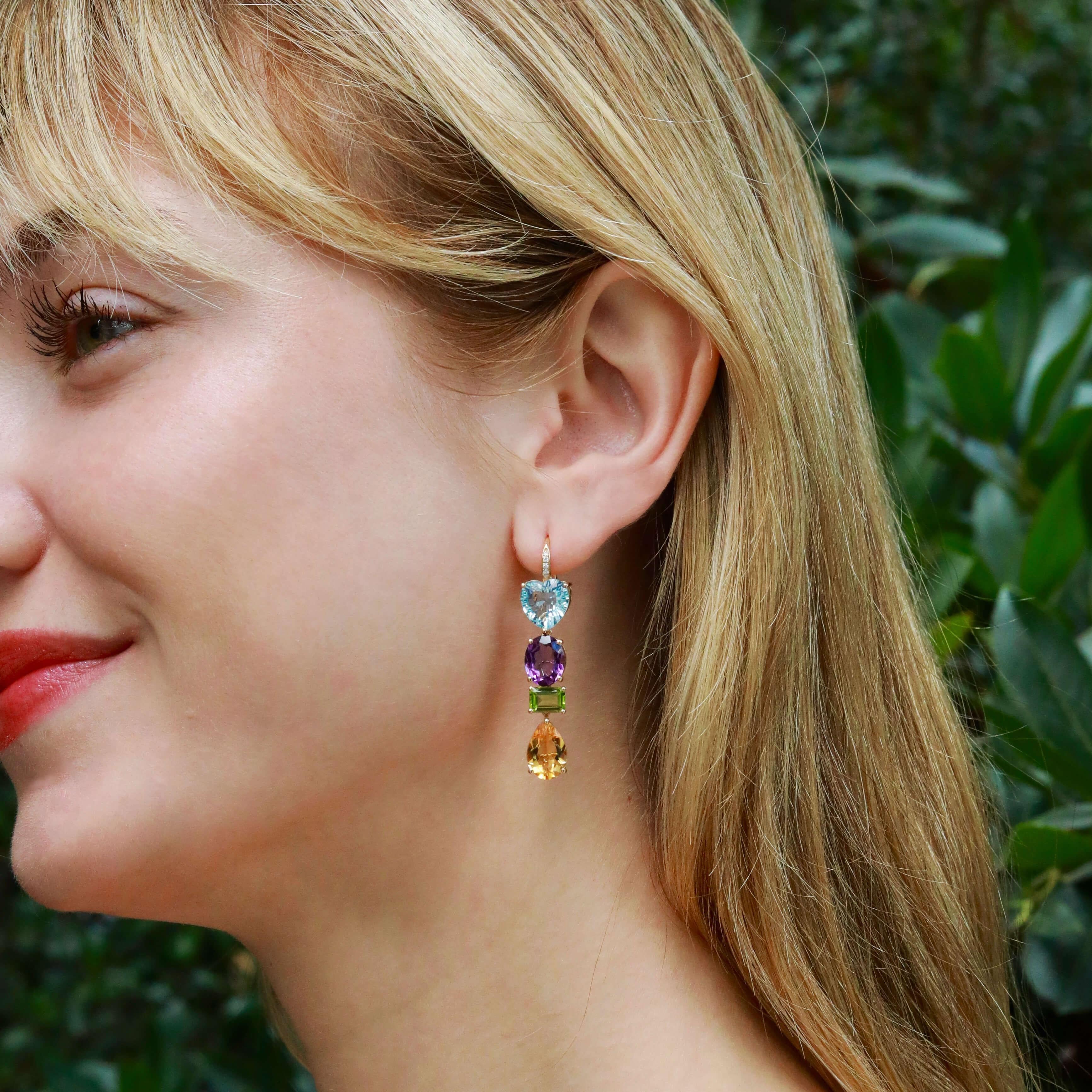 GemFusion 22.05 Topaz Amethyst Peridot Citrine Diamond Convertible Drop Earrings For Sale 1