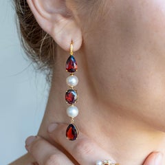 GemFusion 22.05ctw Garnet Diamond Pearl Convertible Drop Earrings