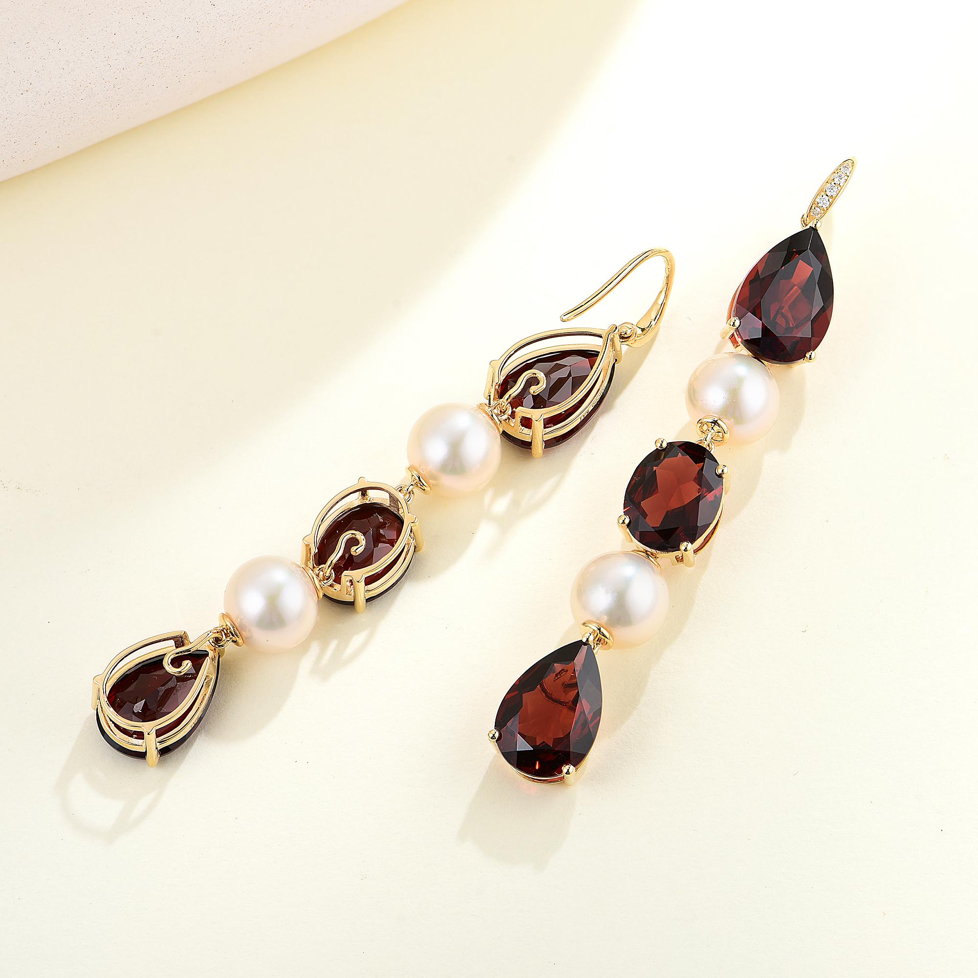 Taille brillant GemFusion 22.05ctw Grenat Diamant Perle Pendants d'oreilles convertibles en vente