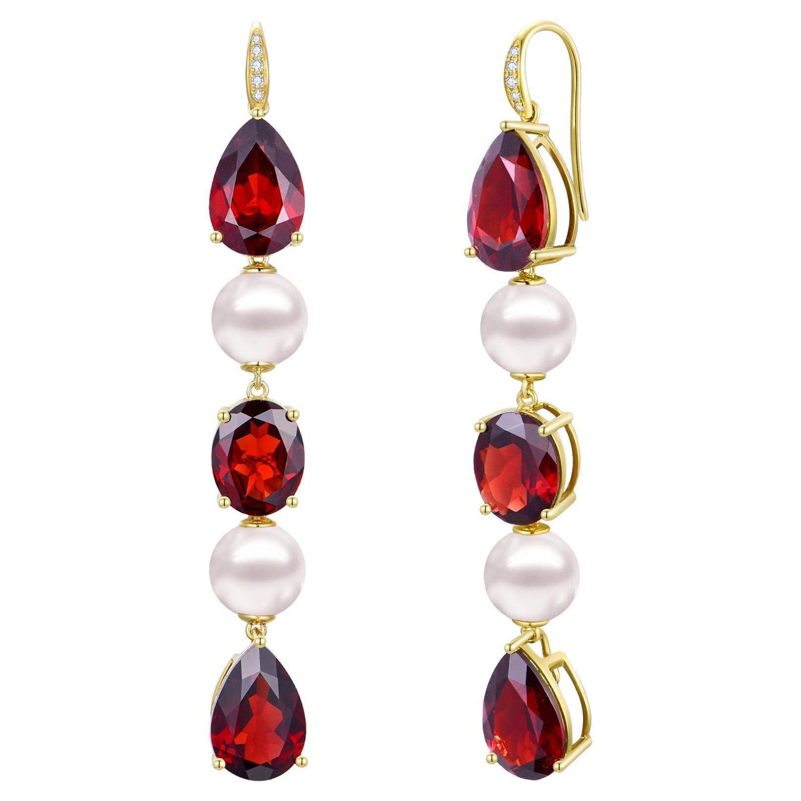 GemFusion 22.05ctw Grenat Diamant Perle Pendants d'oreilles convertibles en vente